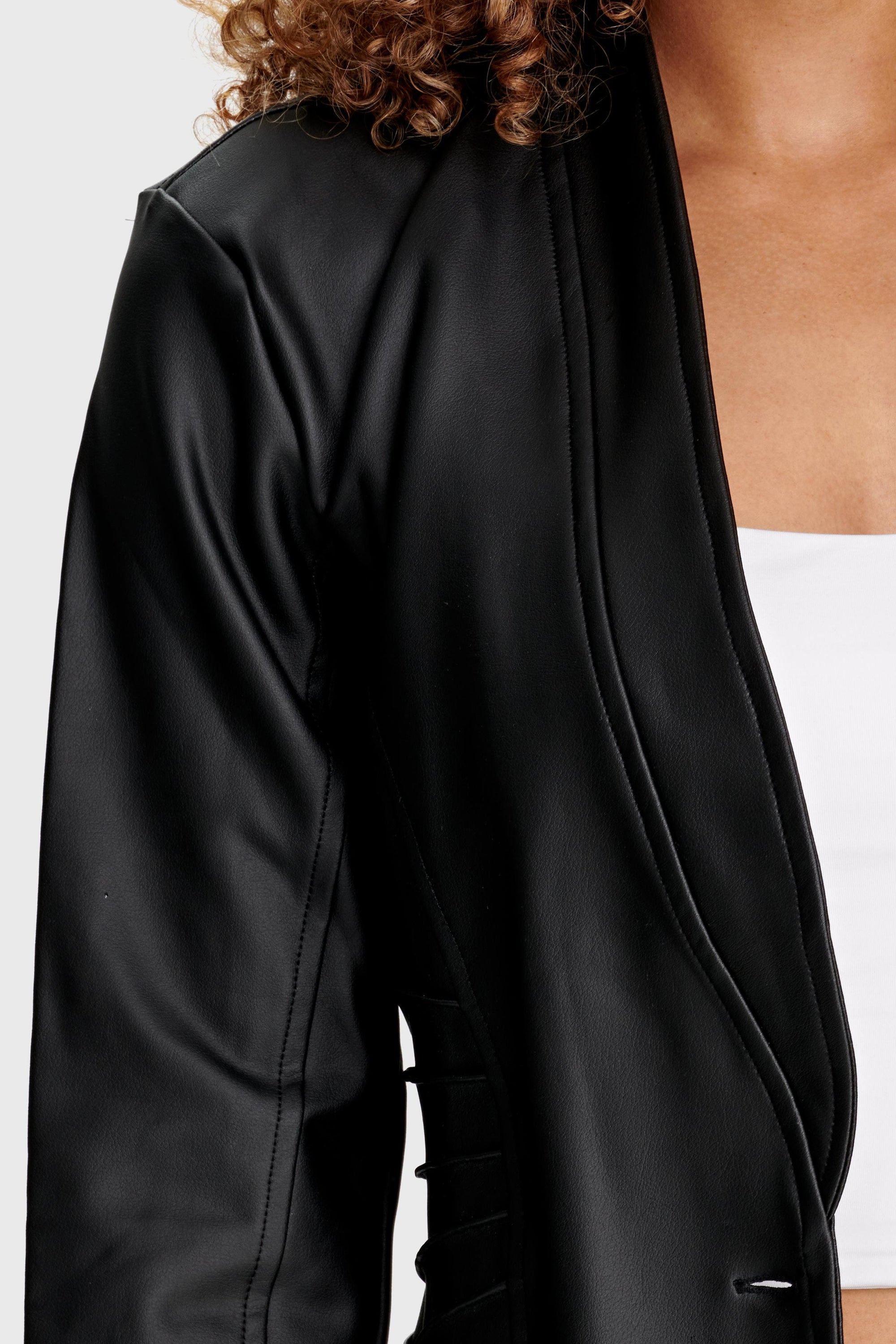 Faux Biker Leather Jacket - Black 9
