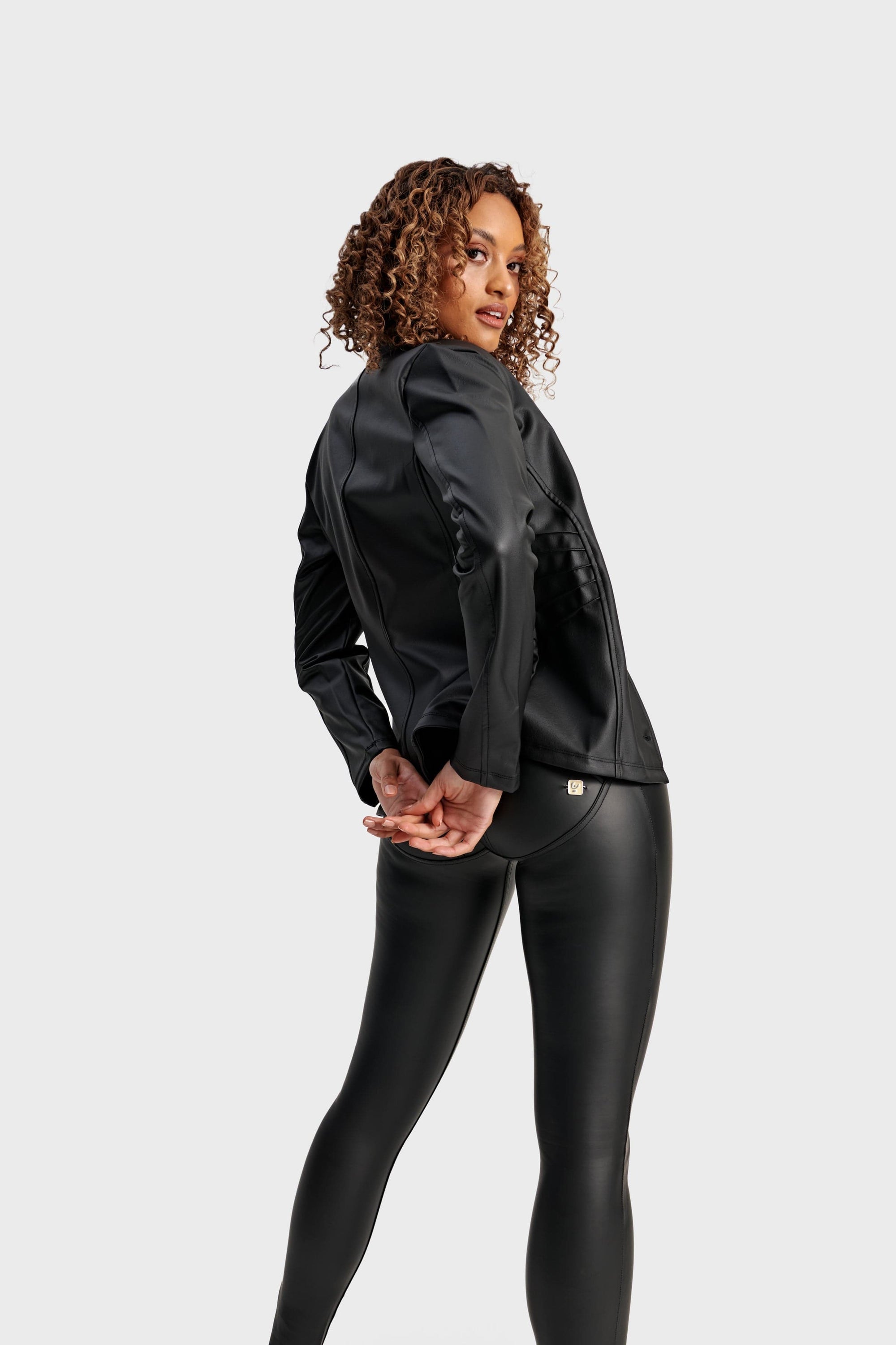 Faux Biker Leather Jacket - Black 8