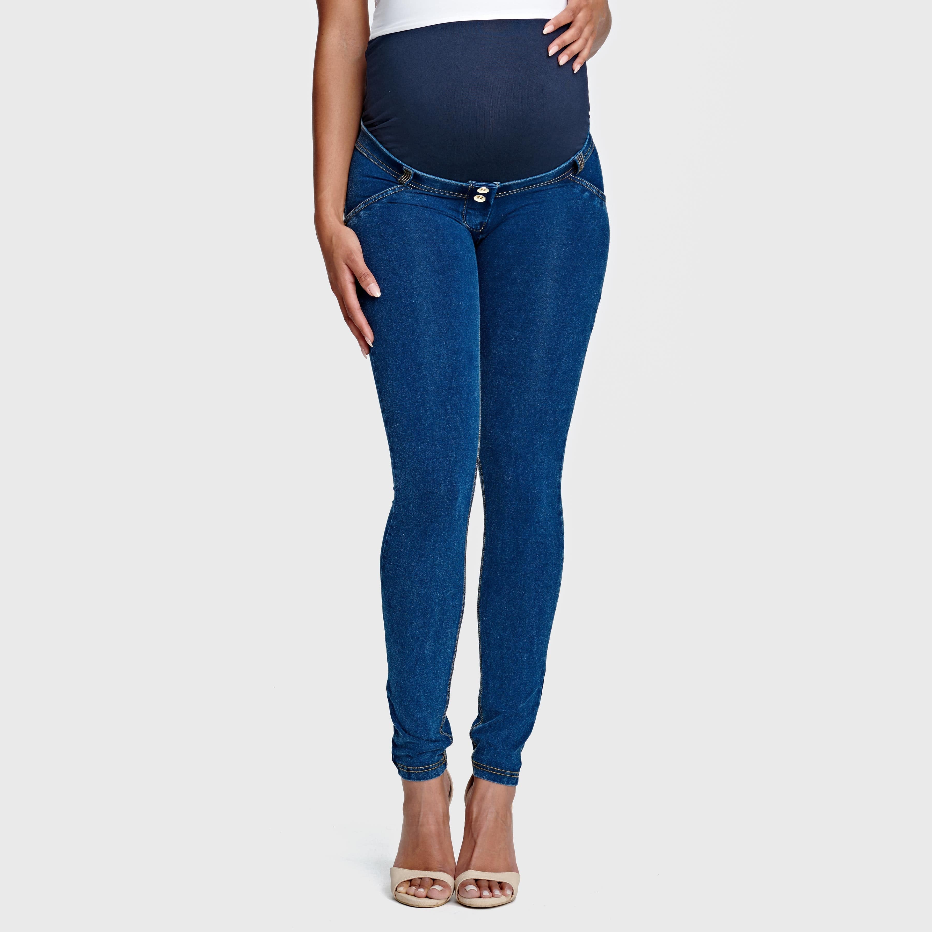WR.UP® Maternity Denim - Full Length - Dark Blue + Yellow Stitching 2