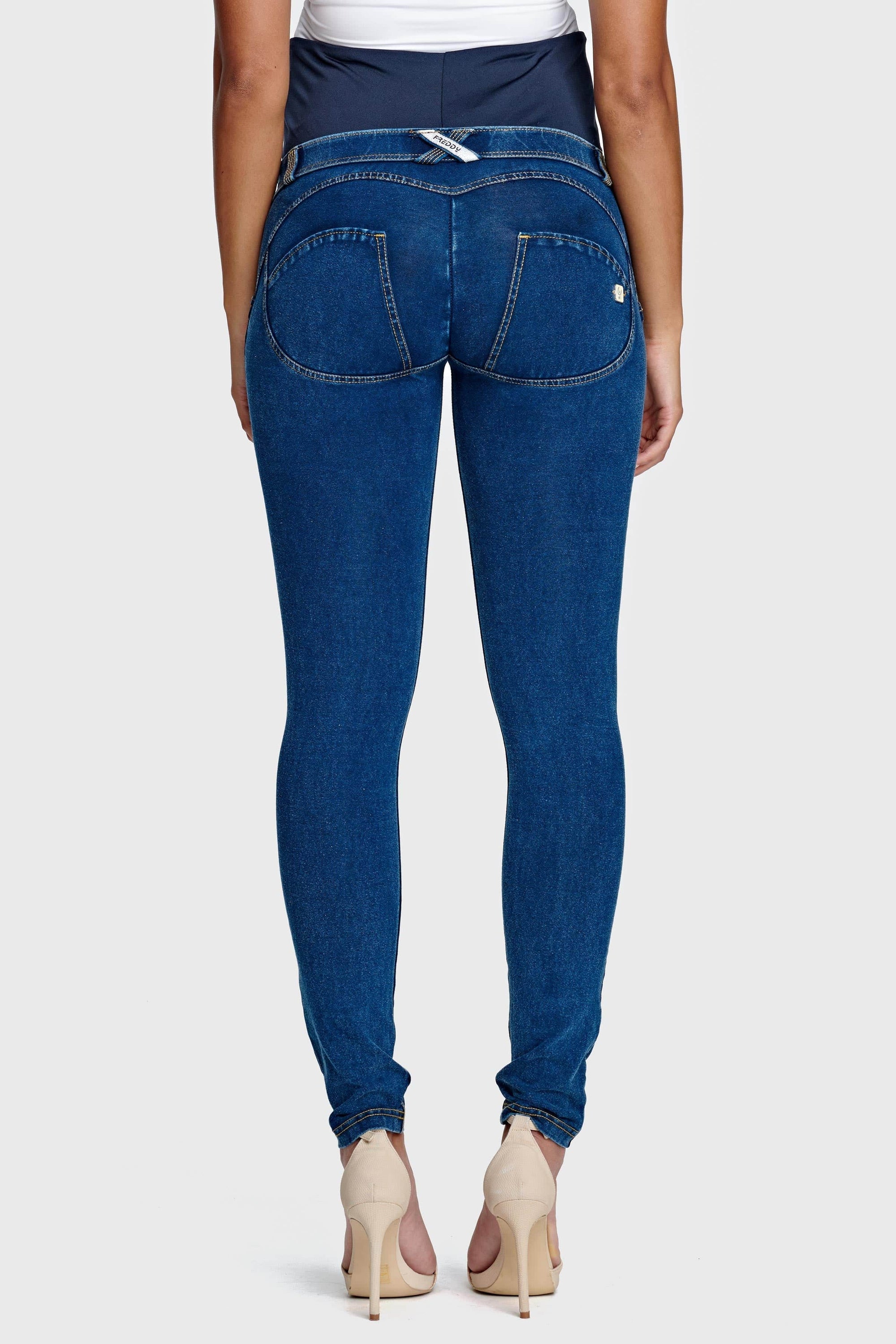 WR.UP® Maternity Denim - Full Length - Dark Blue + Yellow Stitching 4