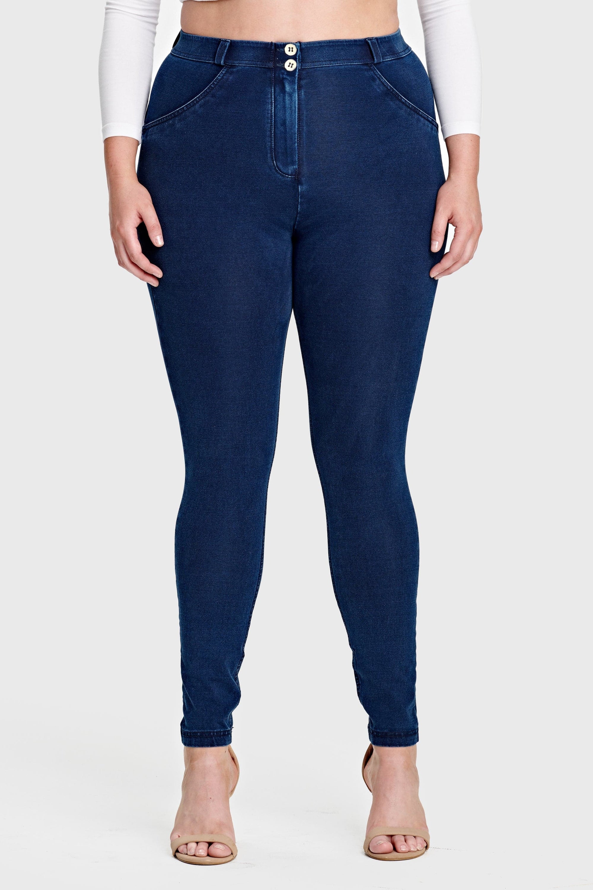 WR.UP® Curvy Denim - High Waisted - Full Length - Dark Blue + Blue Stitching 2