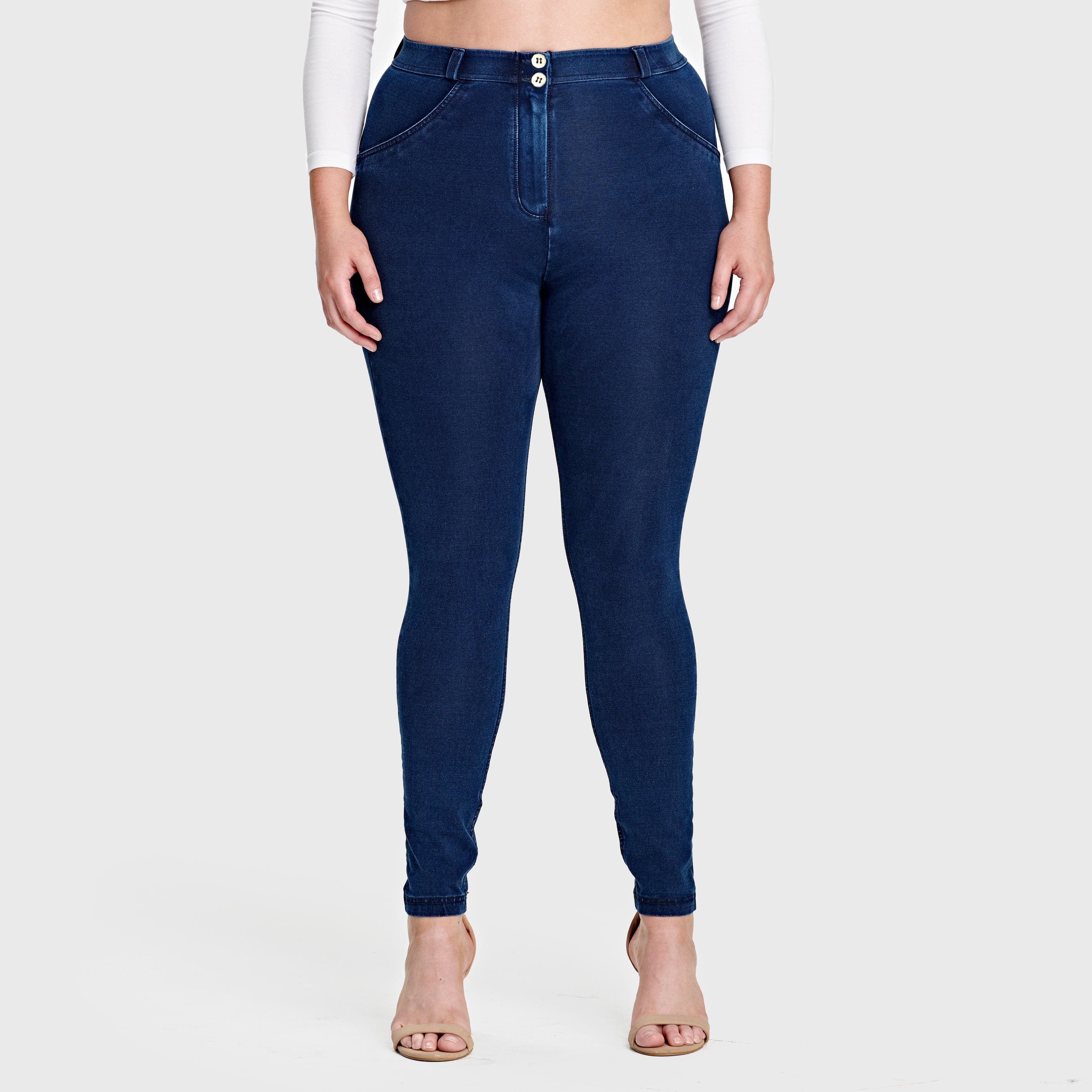 WR.UP® Curvy Denim - High Waisted - Full Length - Dark Blue + Blue Stitching 2