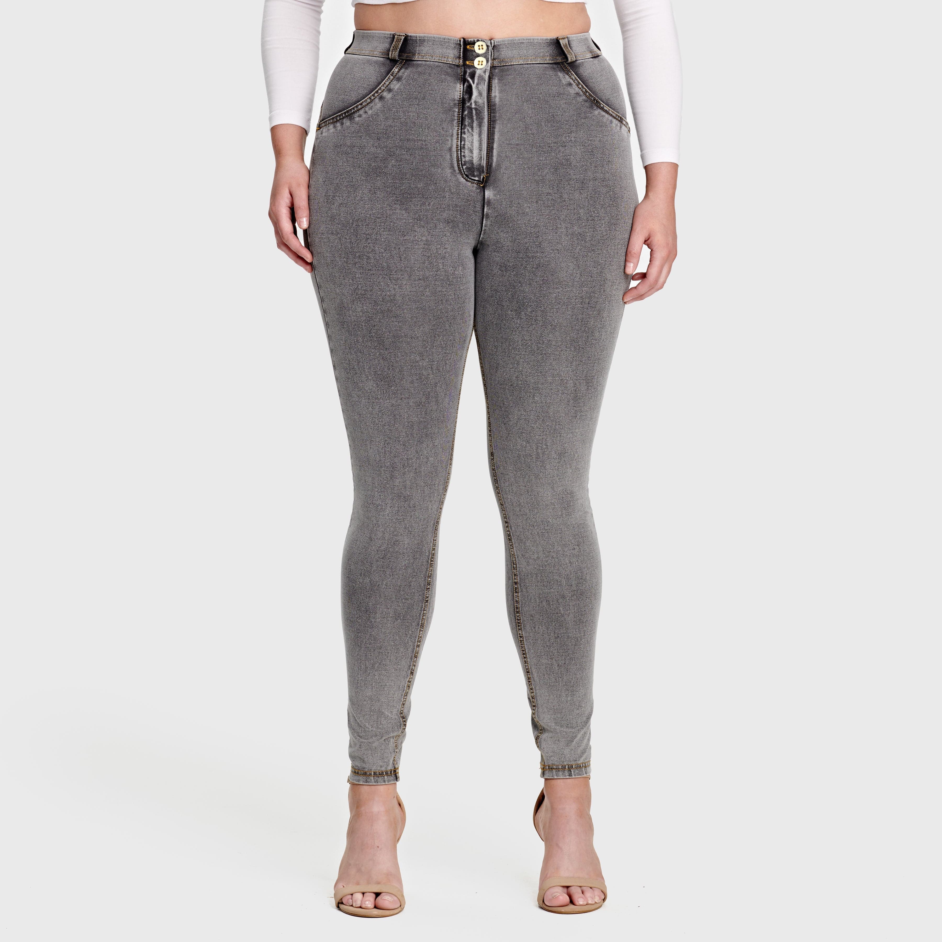 WR.UP® Curvy Denim - High Waisted - Full Length - Grey + Yellow Stitching 2