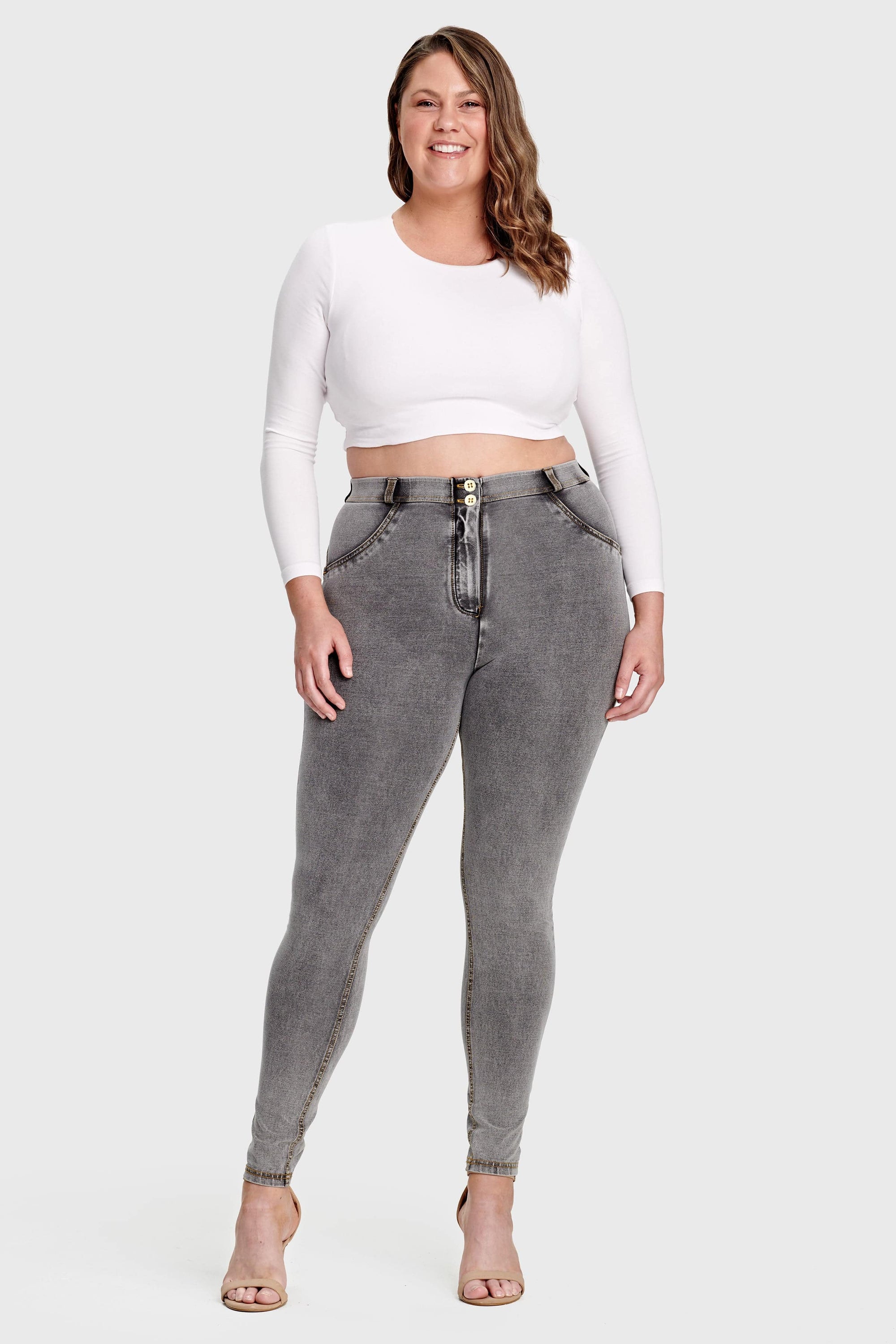 WR.UP® Curvy Denim - High Waisted - Full Length - Grey + Yellow Stitching 7