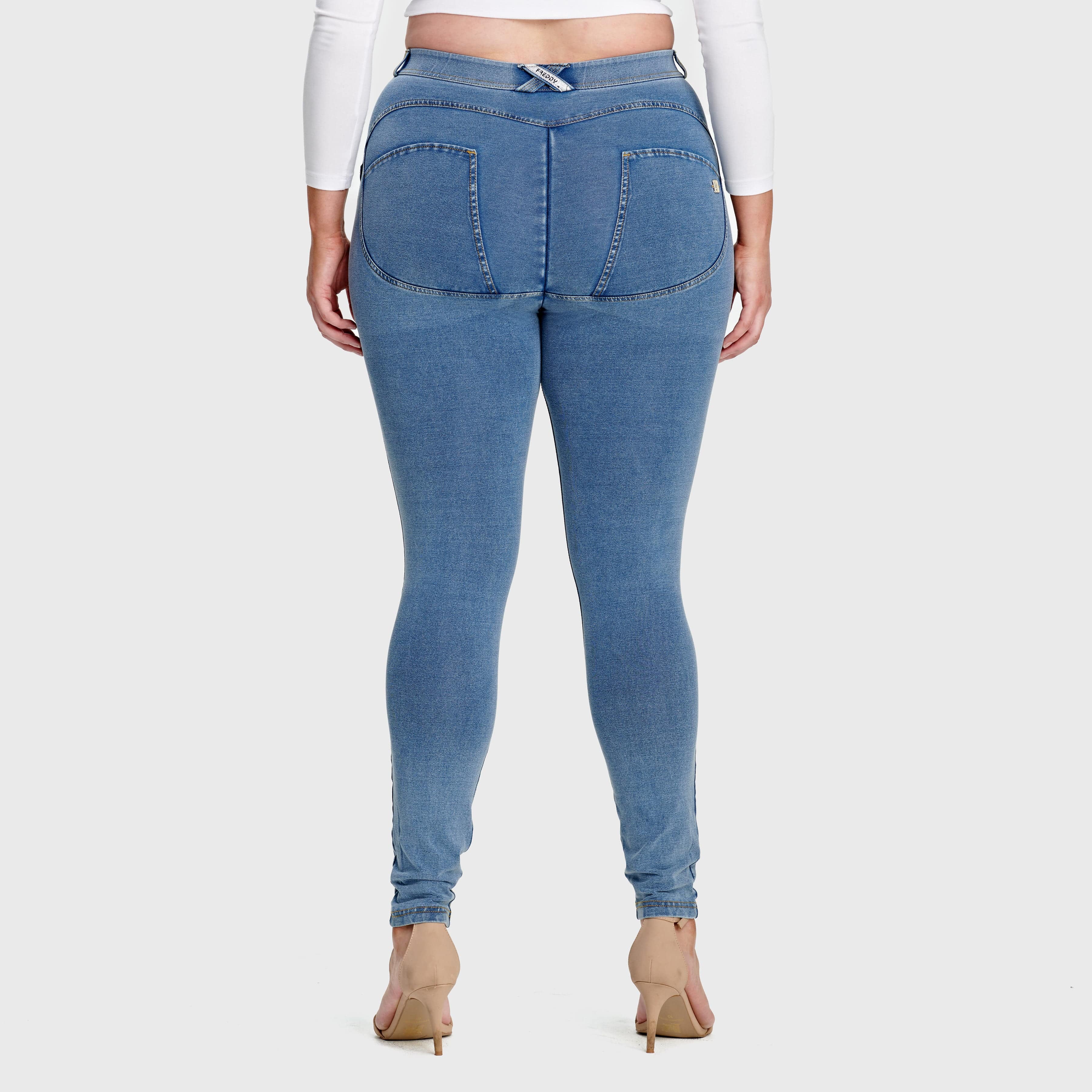 WR.UP® Curvy Denim - High Waisted - Full Length - Light Blue + Yellow Stitching 3