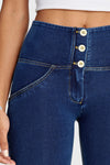WR.UP® Denim - High Waisted - Bell Bottom Flare - Dark Blue + Yellow Stitching 11