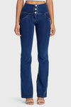 WR.UP® Denim - High Waisted - Bell Bottom Flare - Dark Blue + Yellow Stitching 5