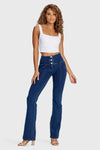 WR.UP® Denim - High Waisted - Bell Bottom Flare - Dark Blue + Yellow Stitching 10