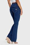 WR.UP® Denim - High Waisted - Bell Bottom Flare - Dark Blue + Yellow Stitching 6