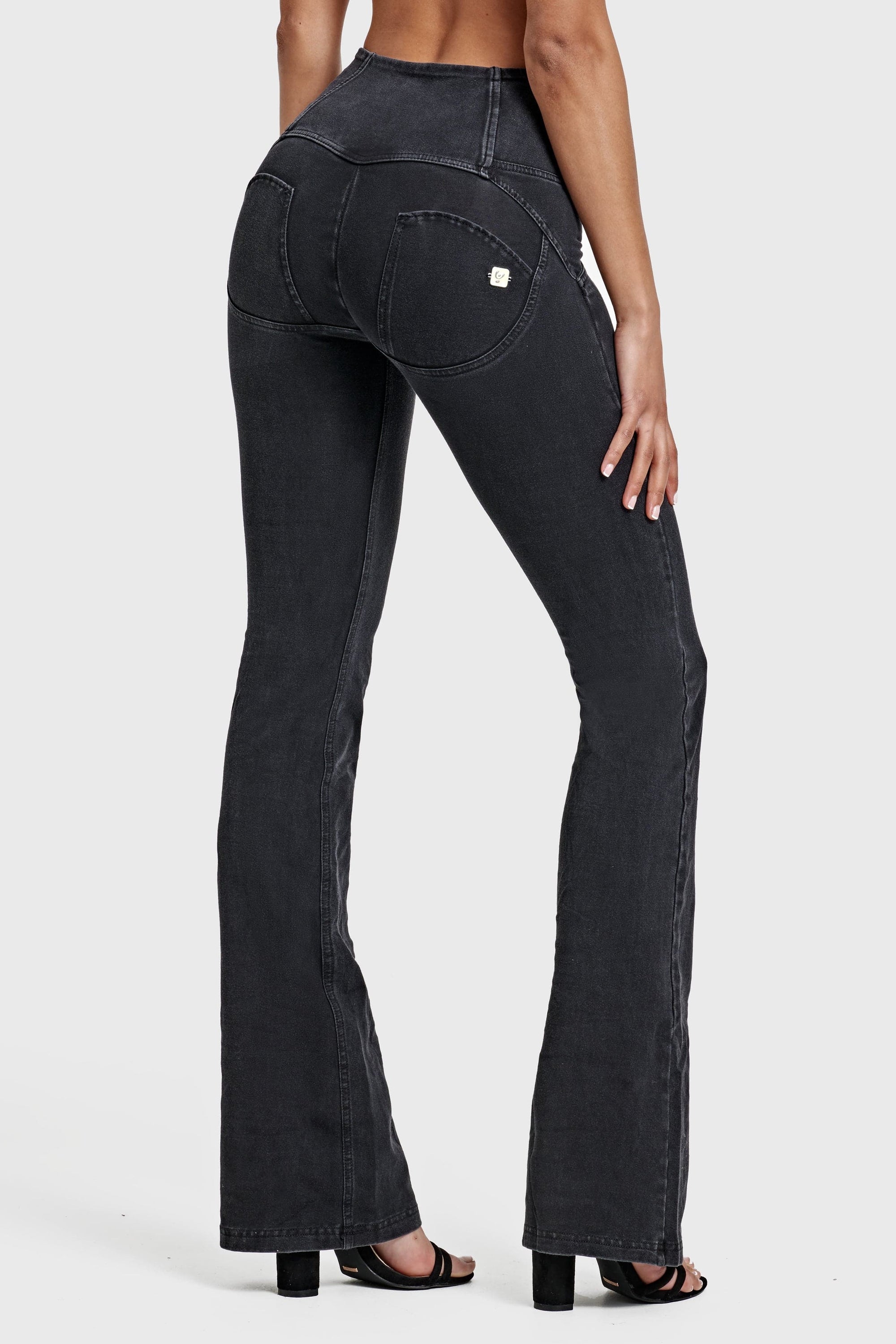 WR.UP® Denim - High Waisted - Bell Bottom Flare - Black + Black Stitching 3