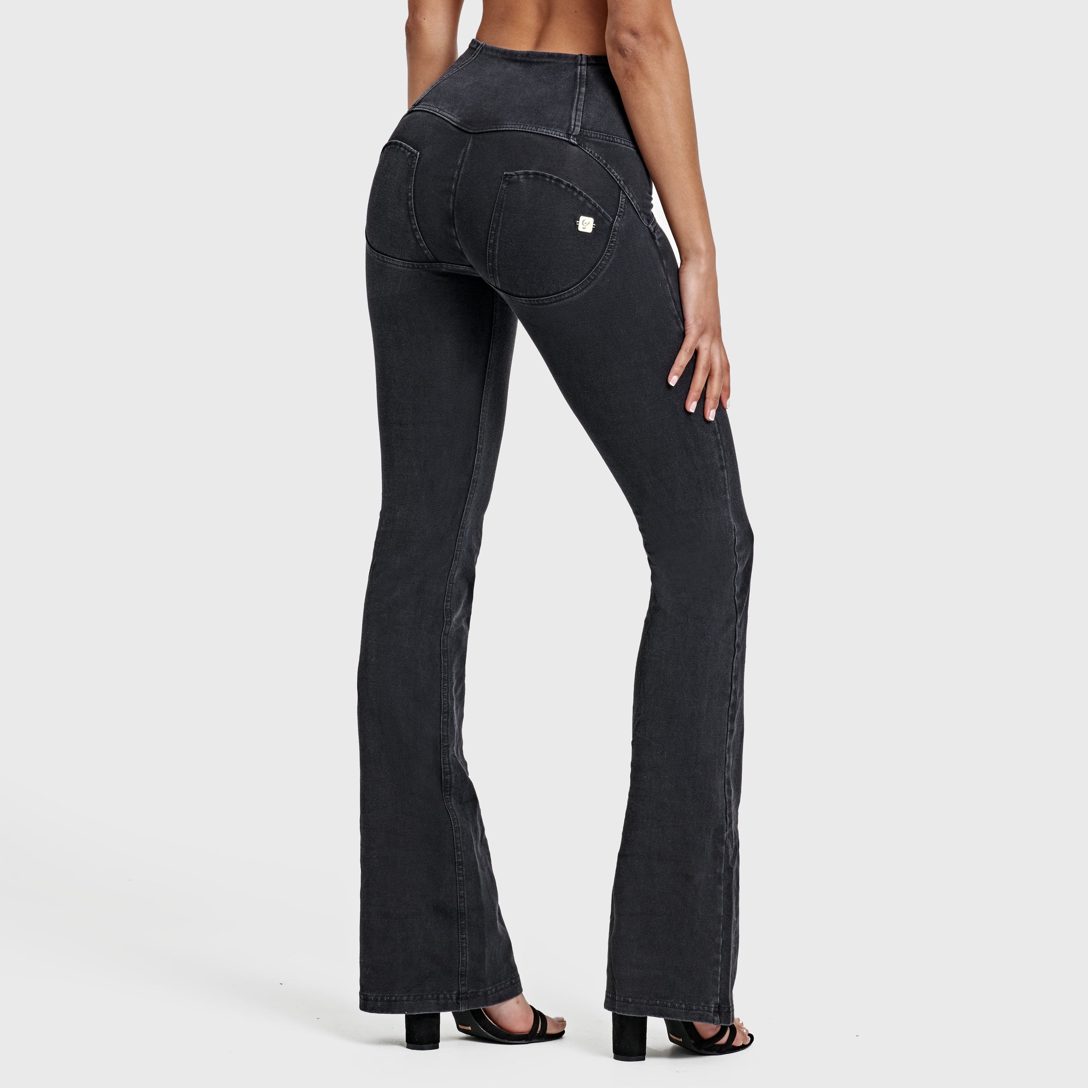 WR.UP® Denim - High Waisted - Bell Bottom Flare - Black + Black Stitching 3