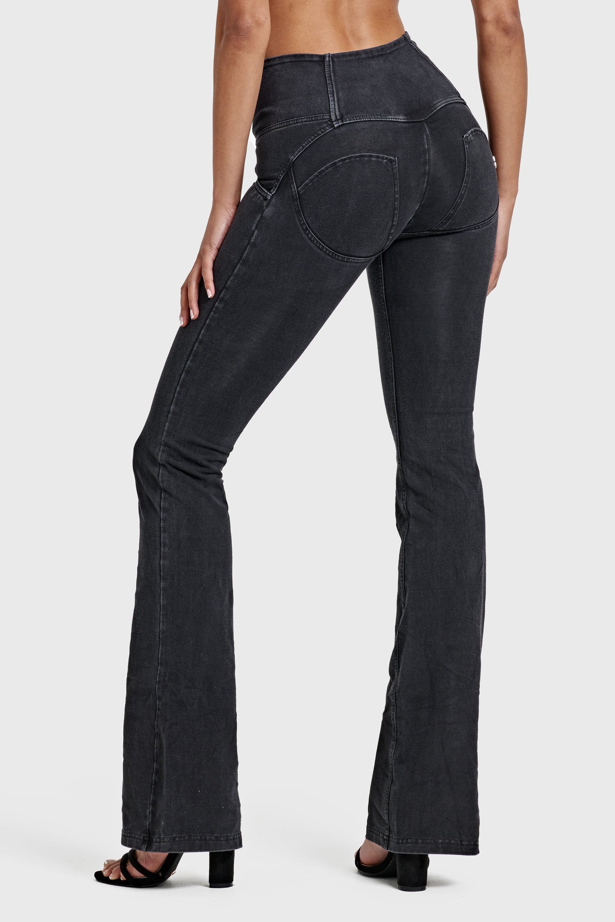 WR.UP® Denim - High Waisted - Bell Bottom Flare - Black + Black Stitching 11