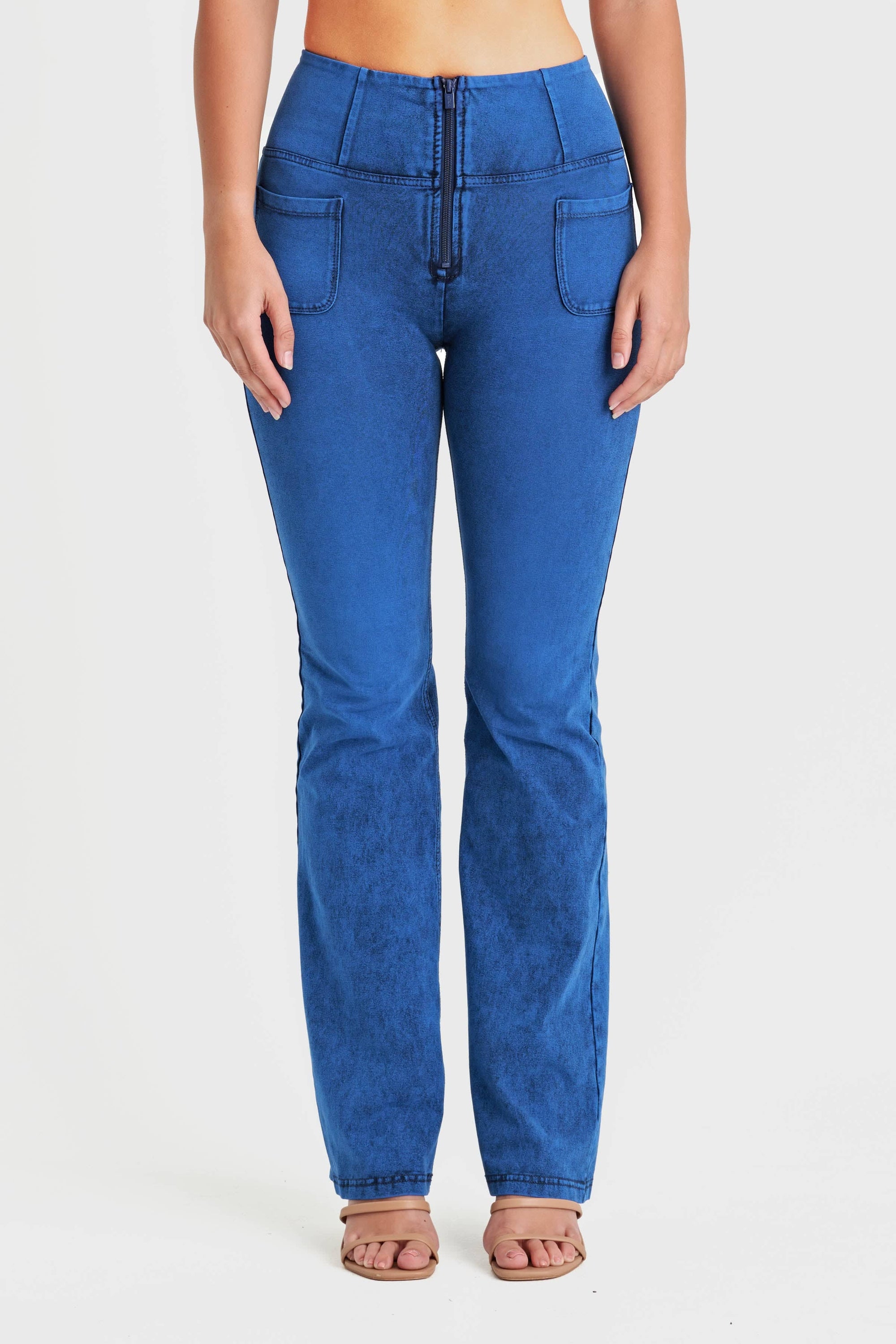 WR.UP® Denim With Front Pockets - Super High Waisted - Flare - Cobalt Blue + Blue Stitching 5