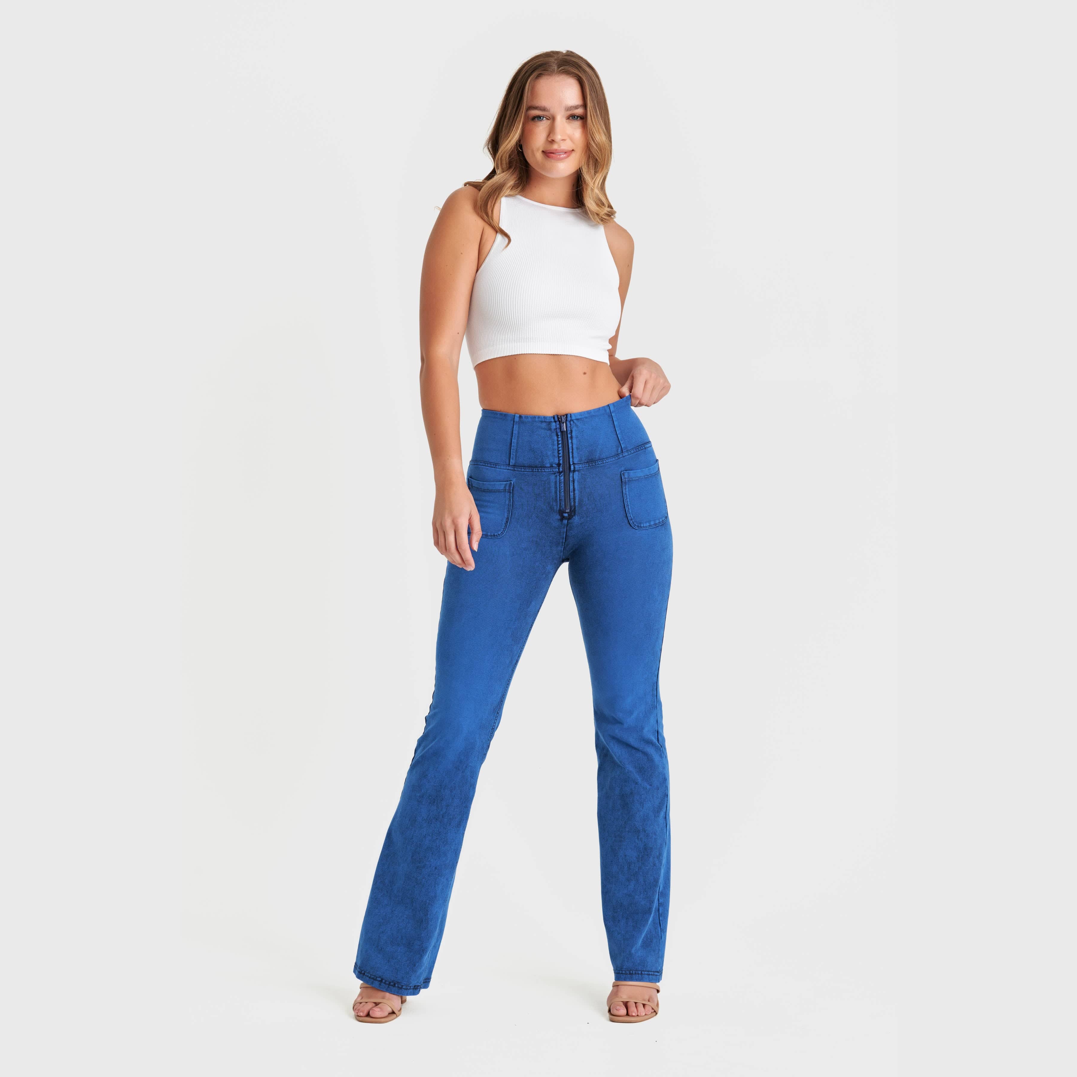 WR.UP® Denim With Front Pockets - Super High Waisted - Flare - Cobalt Blue + Blue Stitching 1