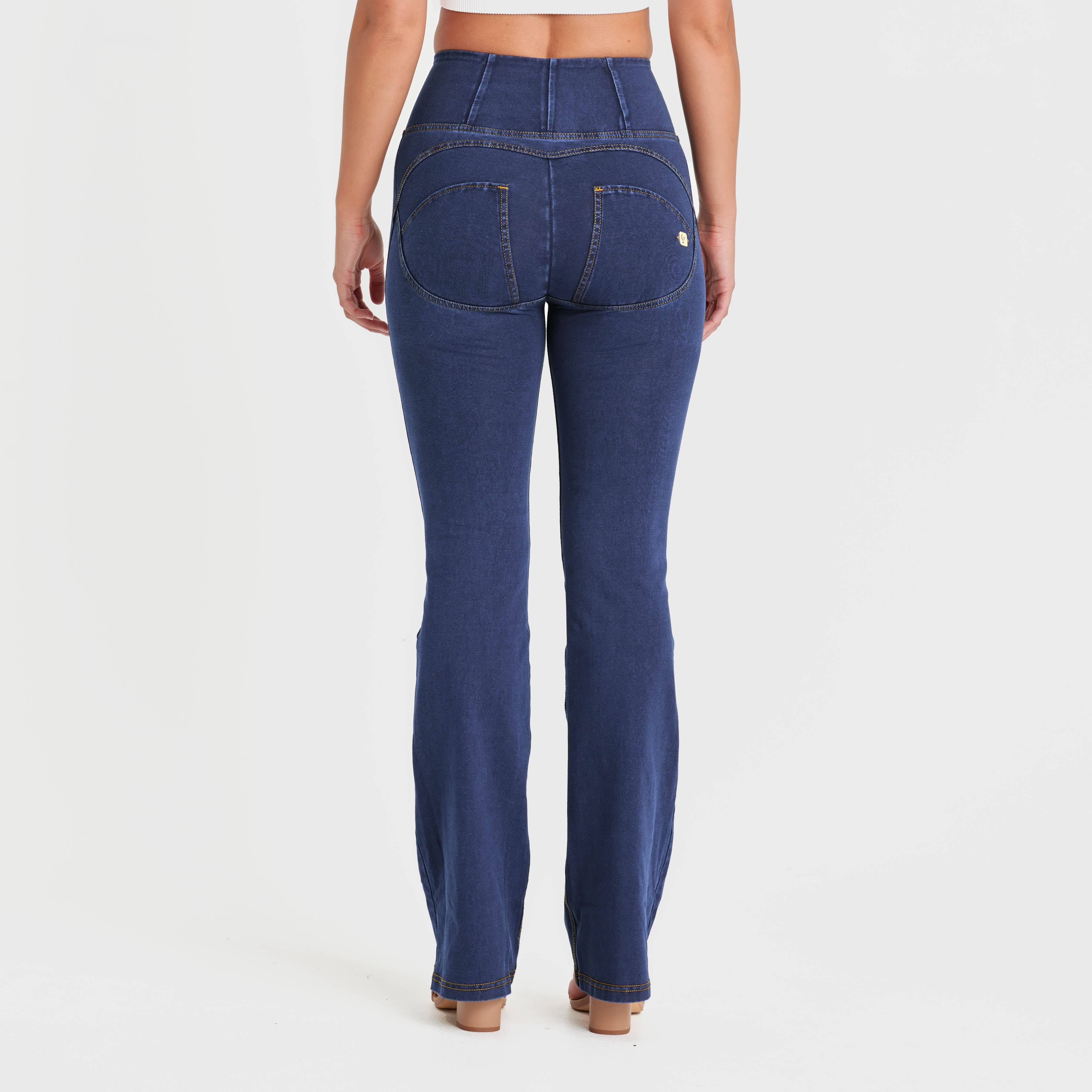 WR.UP® Denim with Front Pockets - Super High Waisted - Flare - Dark Blue + Yellow Stitching 3