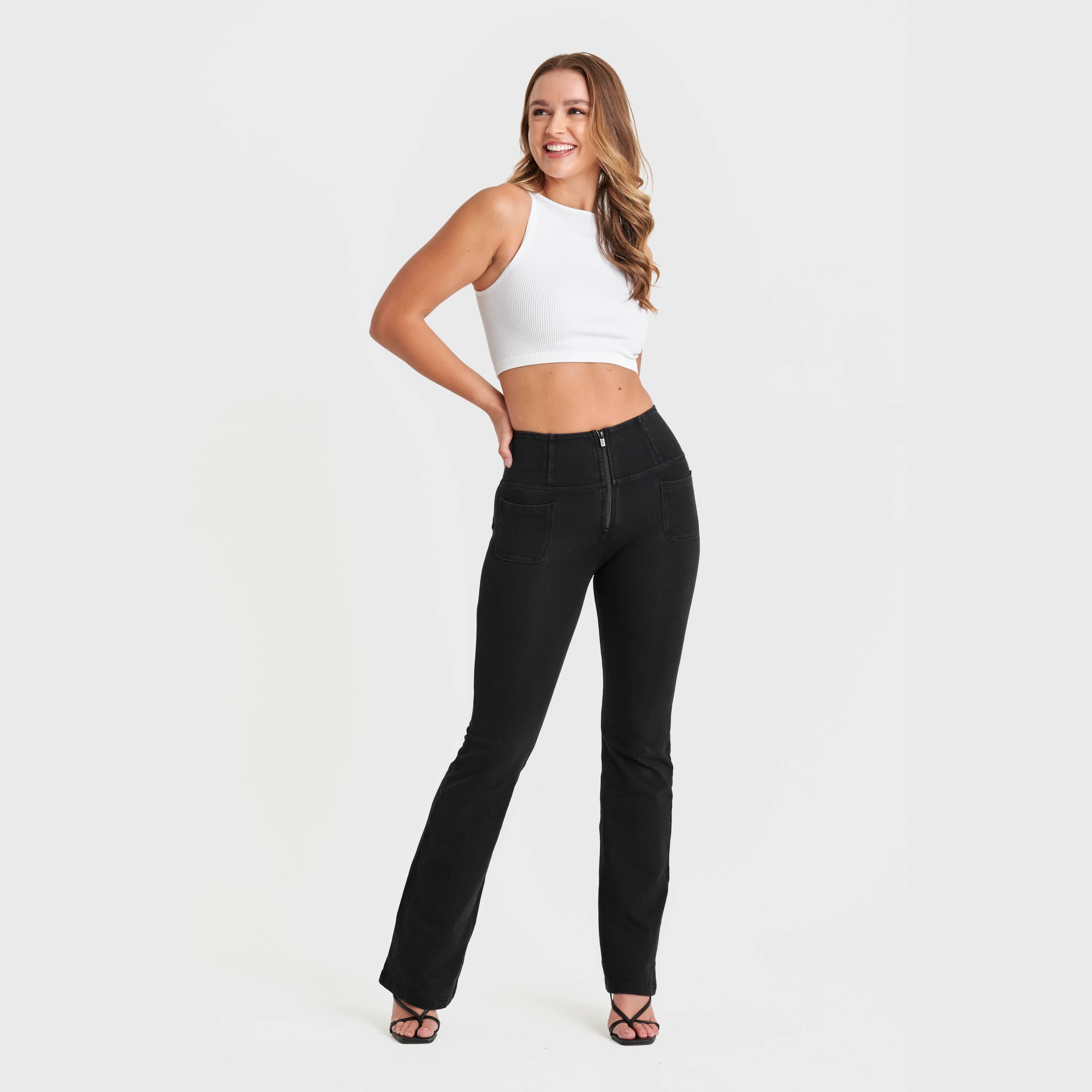 WR.UP® Denim with Front Pockets - Super High Waisted - Flare - Black + Black Stitching 1