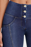 WR.UP® Denim - High Waisted - Flare - Dark Blue + Yellow Stitching 8