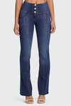 WR.UP® Denim - High Waisted - Flare - Dark Blue + Yellow Stitching 2