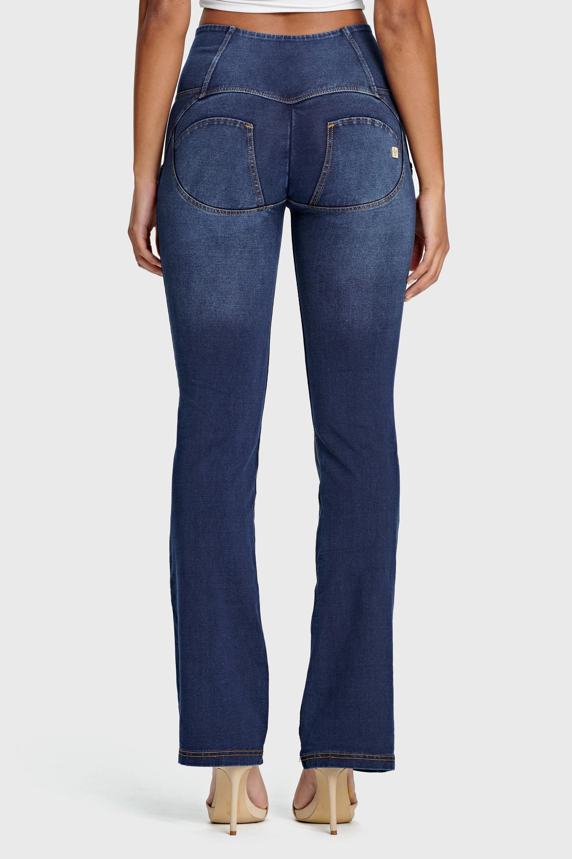 WR.UP® Denim - High Waisted - Flare - Dark Blue + Yellow Stitching 6