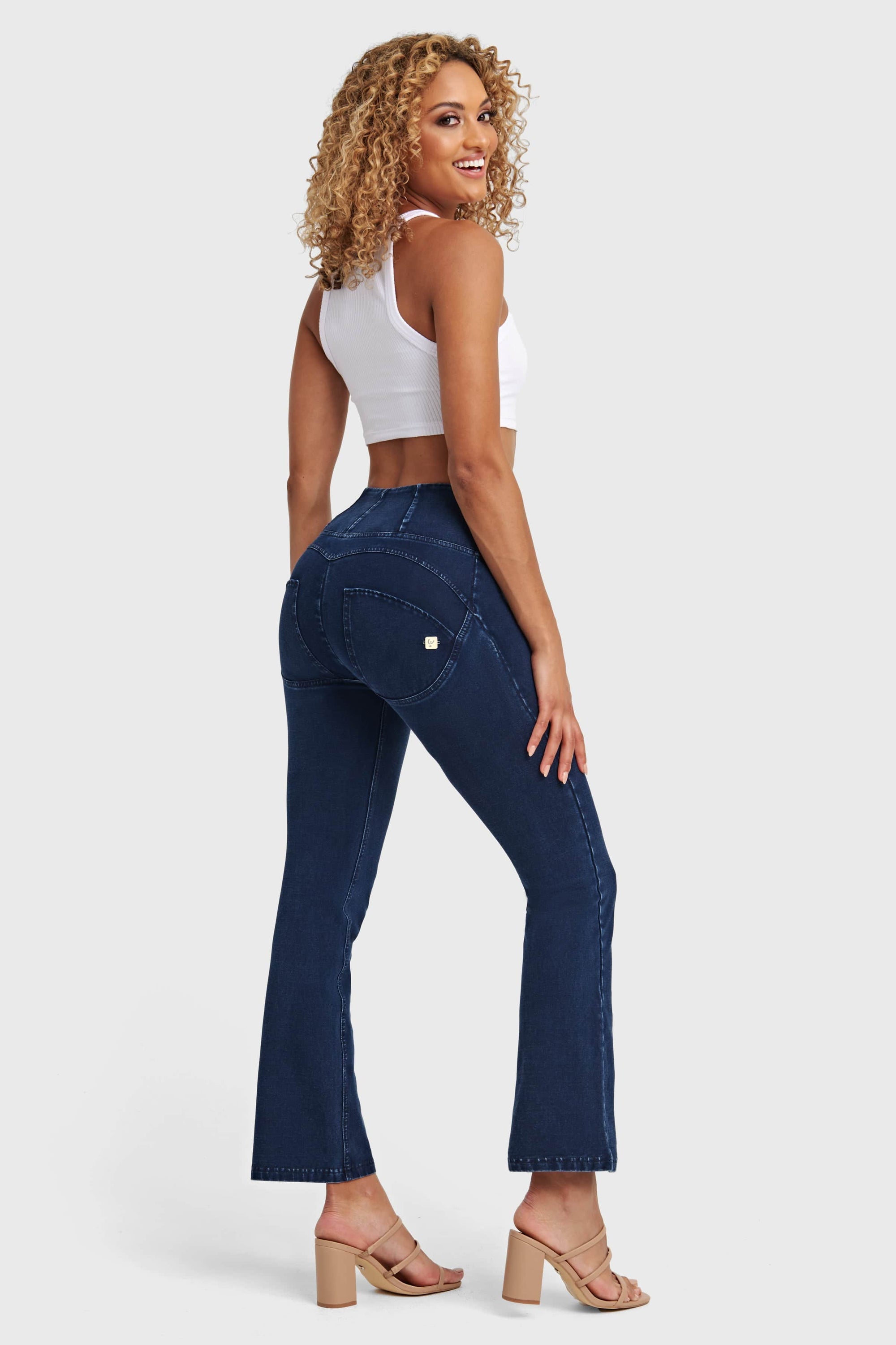 WR.UP® Denim - High Waisted - 7/8 Flare - Dark Blue + Blue Stitching 6