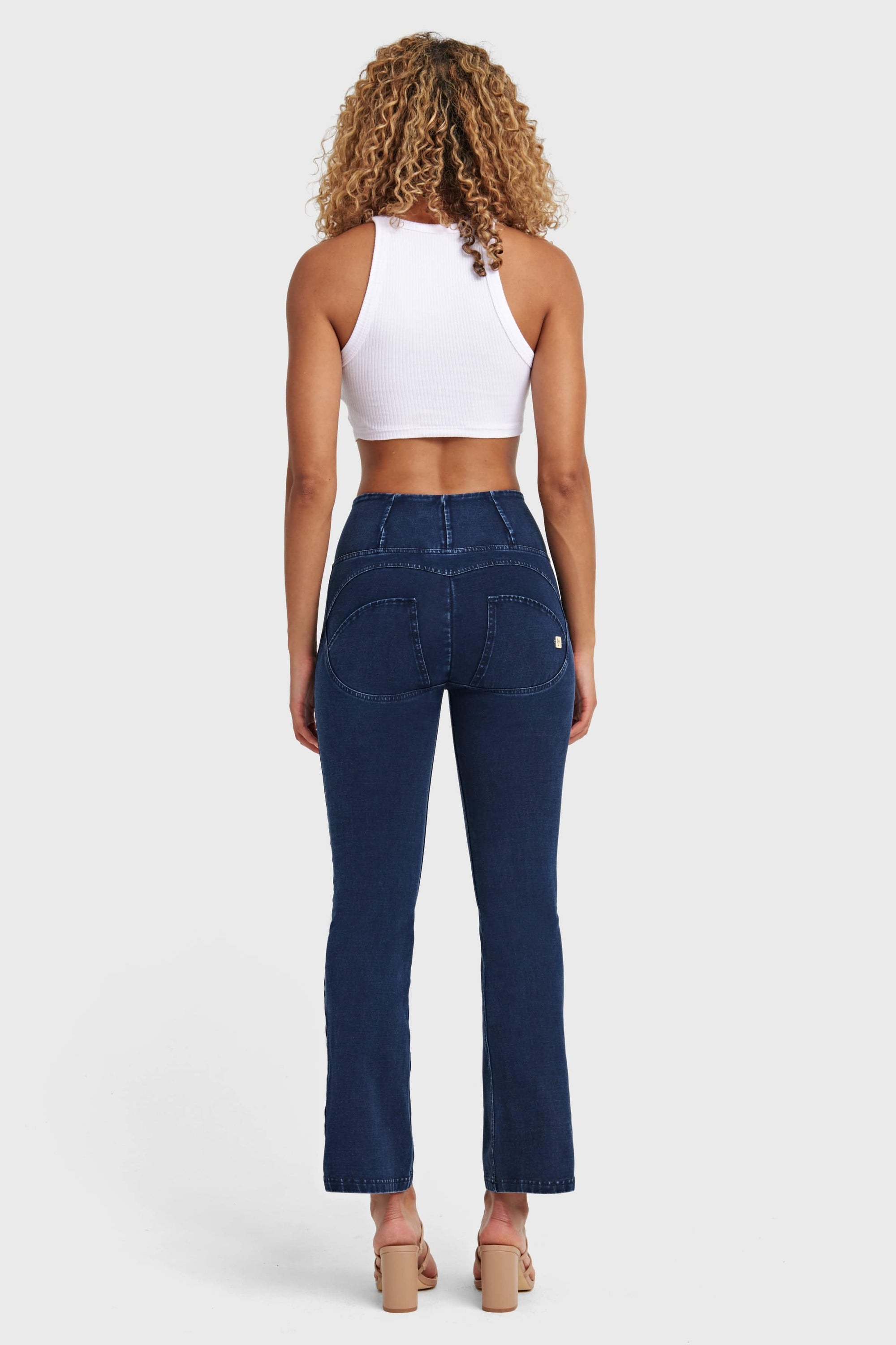 WR.UP® Denim - High Waisted - 7/8 Flare - Dark Blue + Blue Stitching 5
