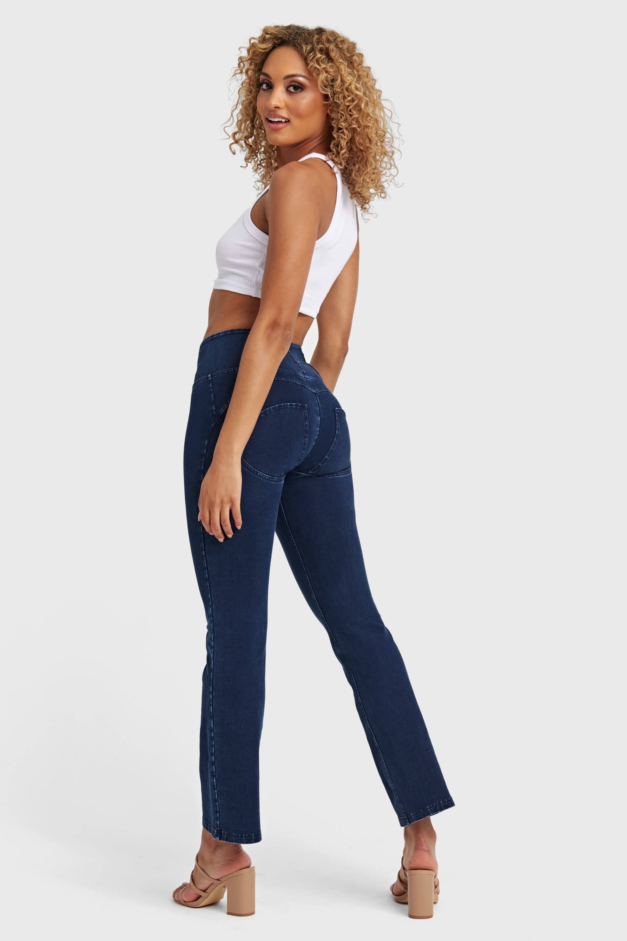 WR.UP® Denim - High Waisted - 7/8 Flare - Dark Blue + Blue Stitching 7