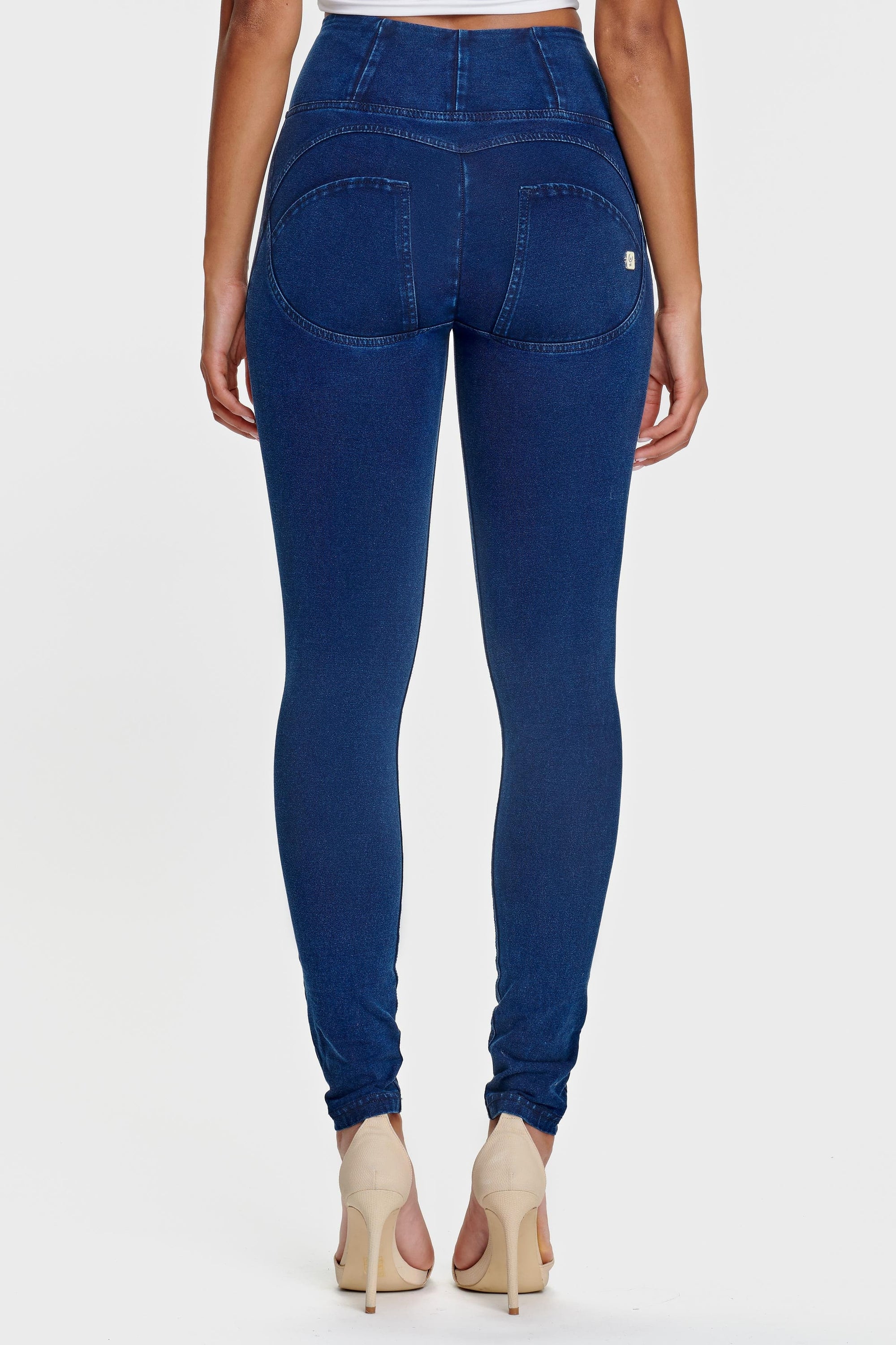 WR.UP® Denim - High Waisted - Full Length - Dark Blue + Blue Stitching 11