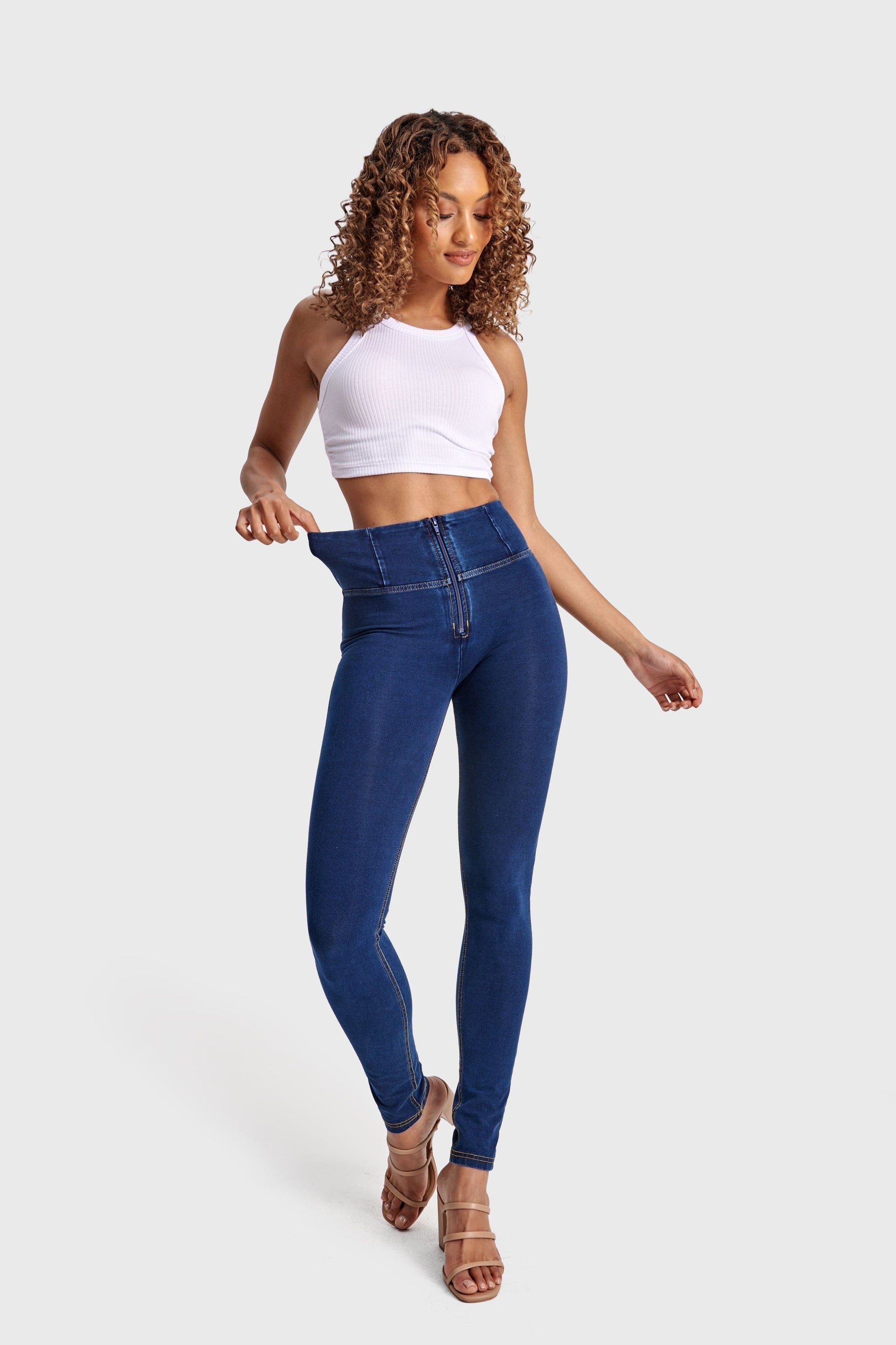 WR.UP® Denim - High Waisted - Full Length - Dark Blue + Yellow Stitching 7