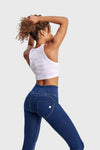 WR.UP® Denim - High Waisted - Full Length - Dark Blue + Yellow Stitching 3