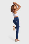 WR.UP® Denim - High Waisted - Full Length - Dark Blue + Yellow Stitching 4