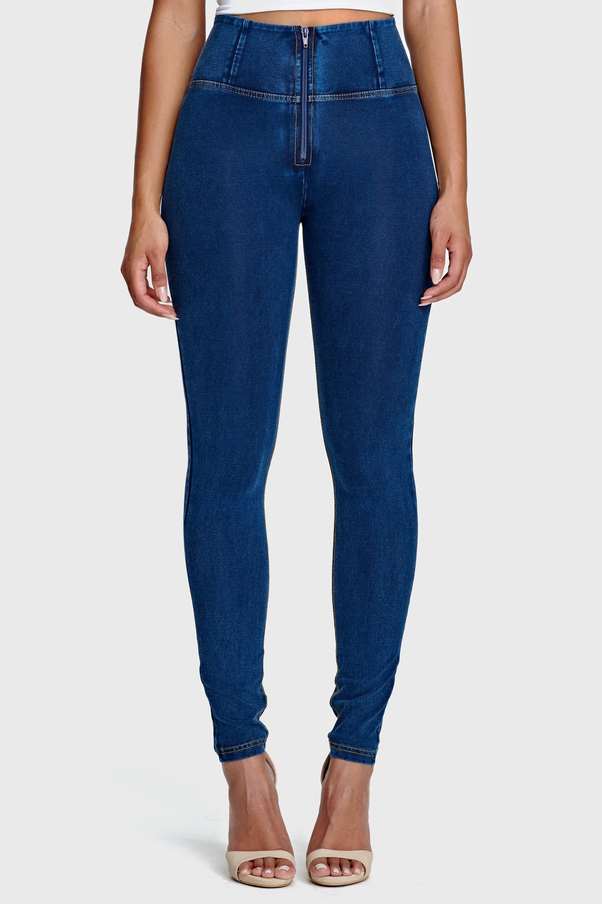 WR.UP® Denim - High Waisted - Full Length - Dark Blue + Yellow Stitching 9
