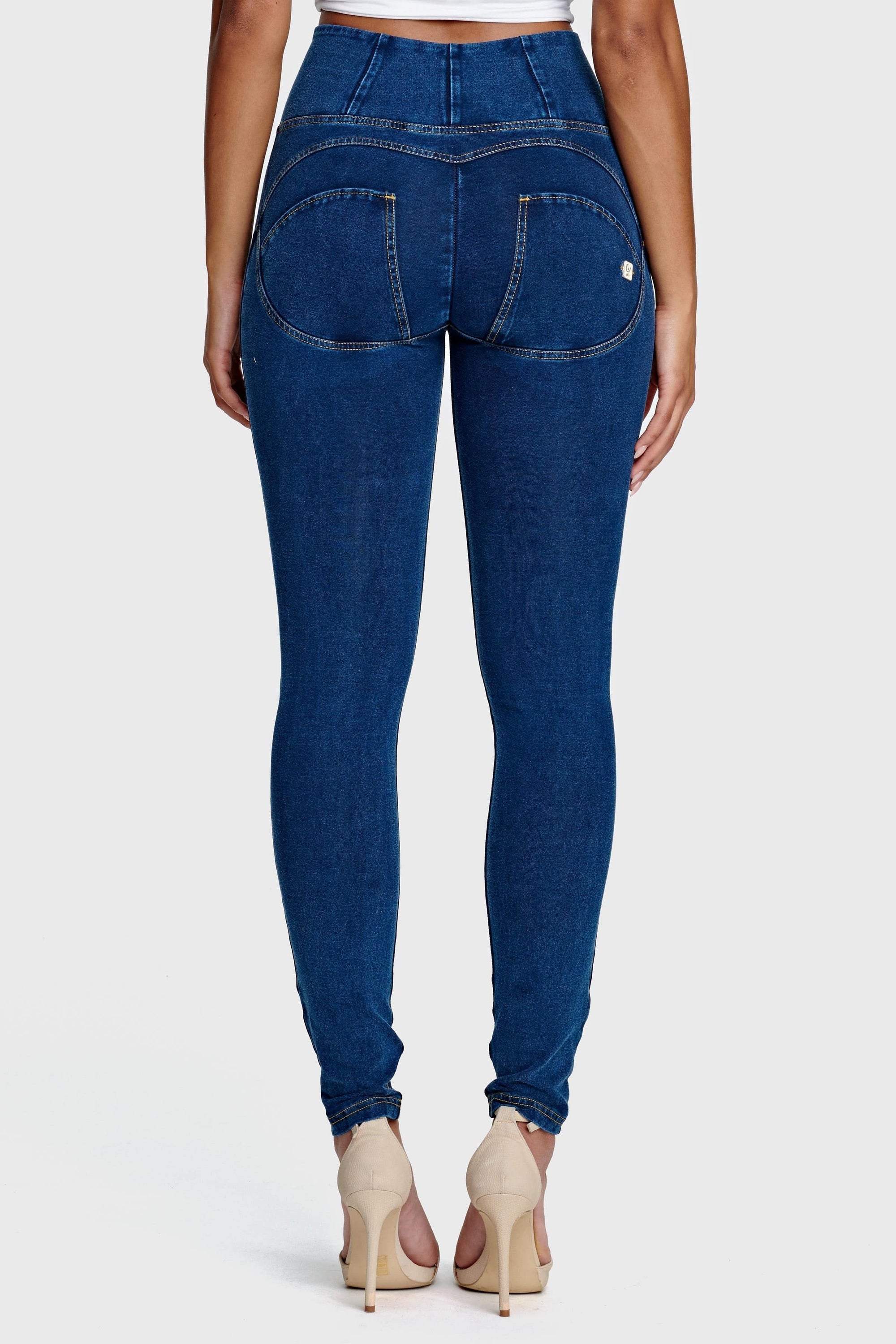 WR.UP® Denim - High Waisted - Full Length - Dark Blue + Yellow Stitching 8