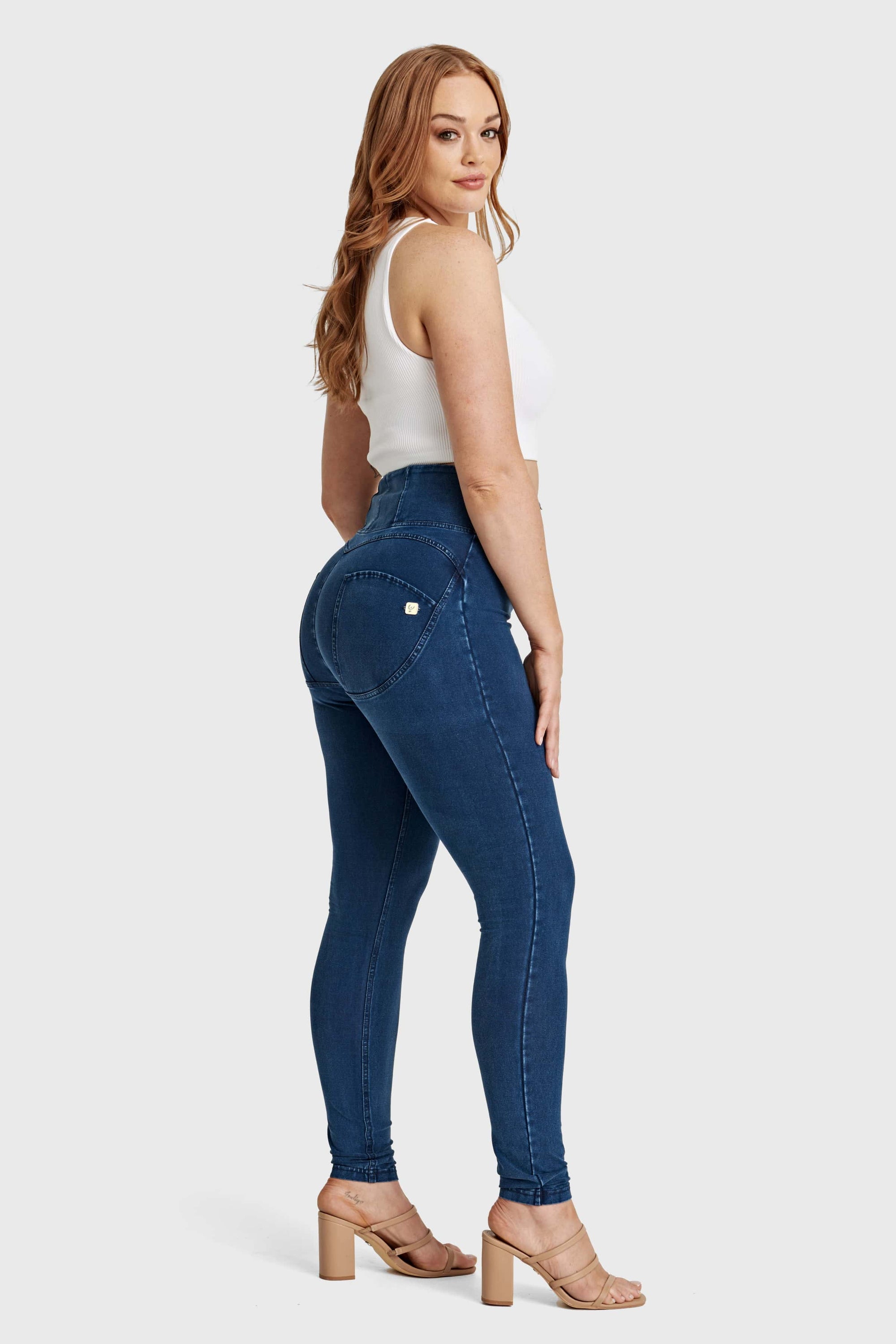 WR.UP® Curvy Denim - Zip High Waisted - Full Length - Dark Blue + Blue Stitching 5