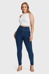 WR.UP® Curvy Denim - Zip High Waisted - Full Length - Dark Blue + Yellow Stitching 4