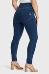 WR.UP® Curvy Denim - Zip High Waisted - Full Length - Dark Blue + Yellow Stitching 1