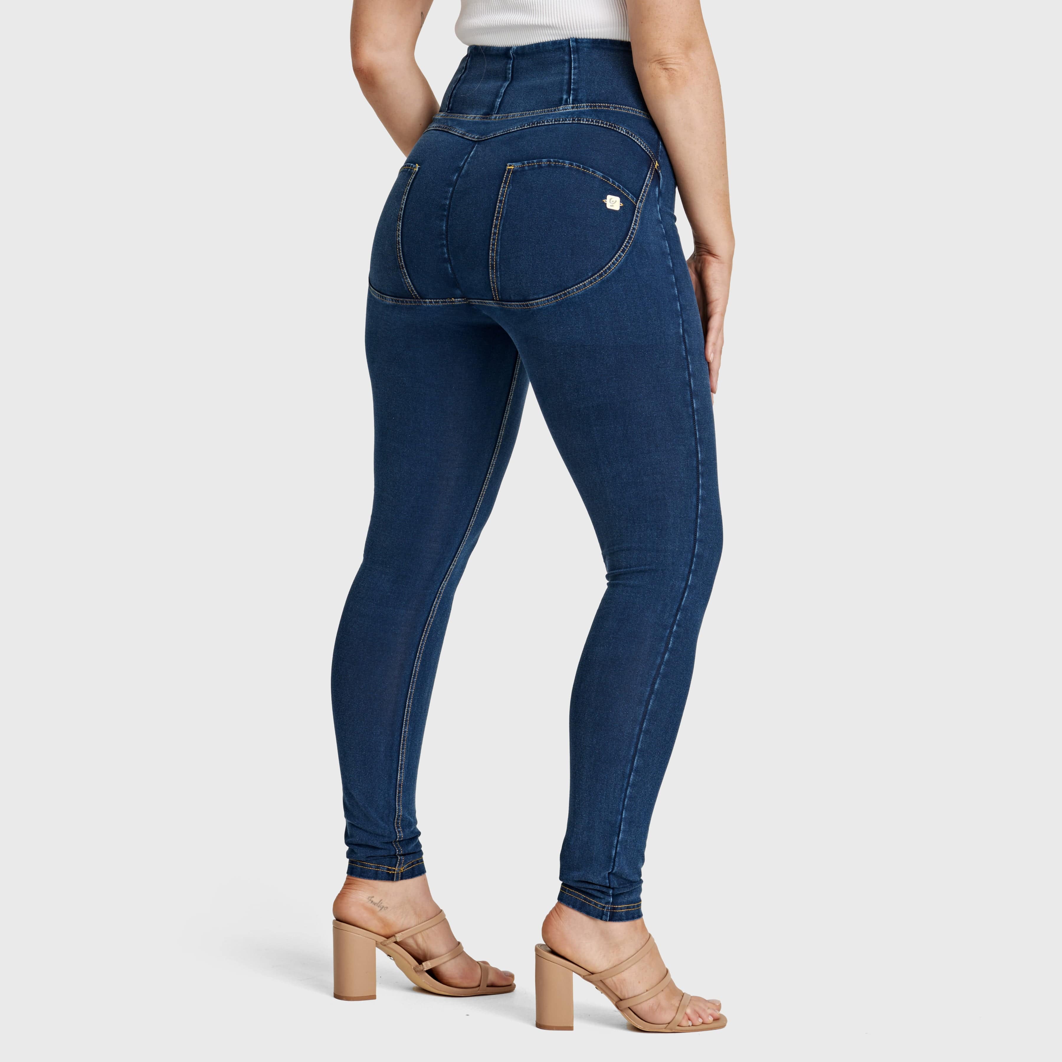 WR.UP® Curvy Denim - Zip High Waisted - Full Length - Dark Blue + Yellow Stitching 1