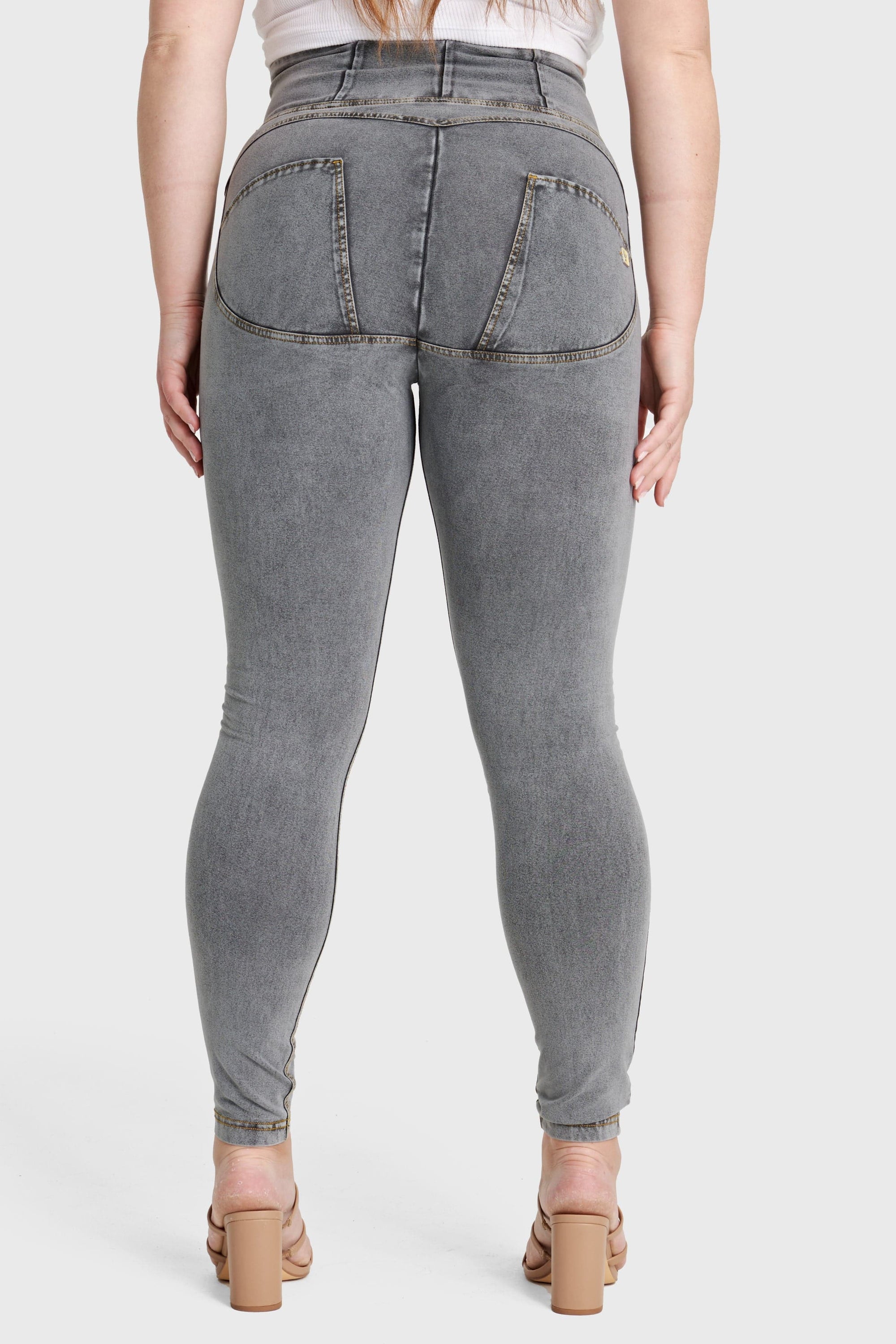 WR.UP® Curvy Denim - Zip High Waisted - Full Length - Grey + Yellow Stitching 10