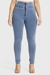 WR.UP® Curvy Denim - Zip High Waisted - Full Length - Light Blue + Yellow Stitching 9