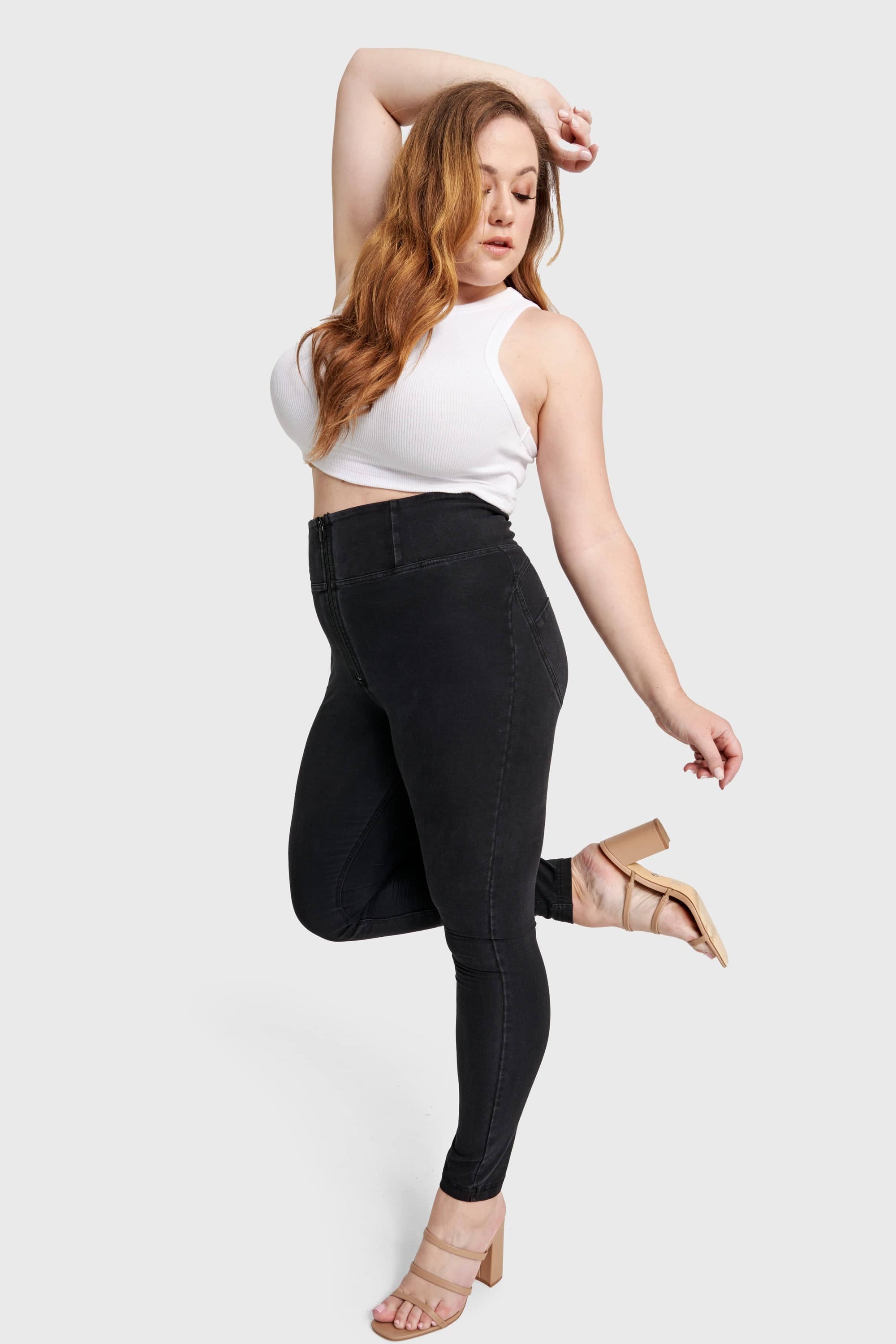 WR.UP® Curvy Denim - Zip High Waisted - Full Length - Black + Black Stitching 3
