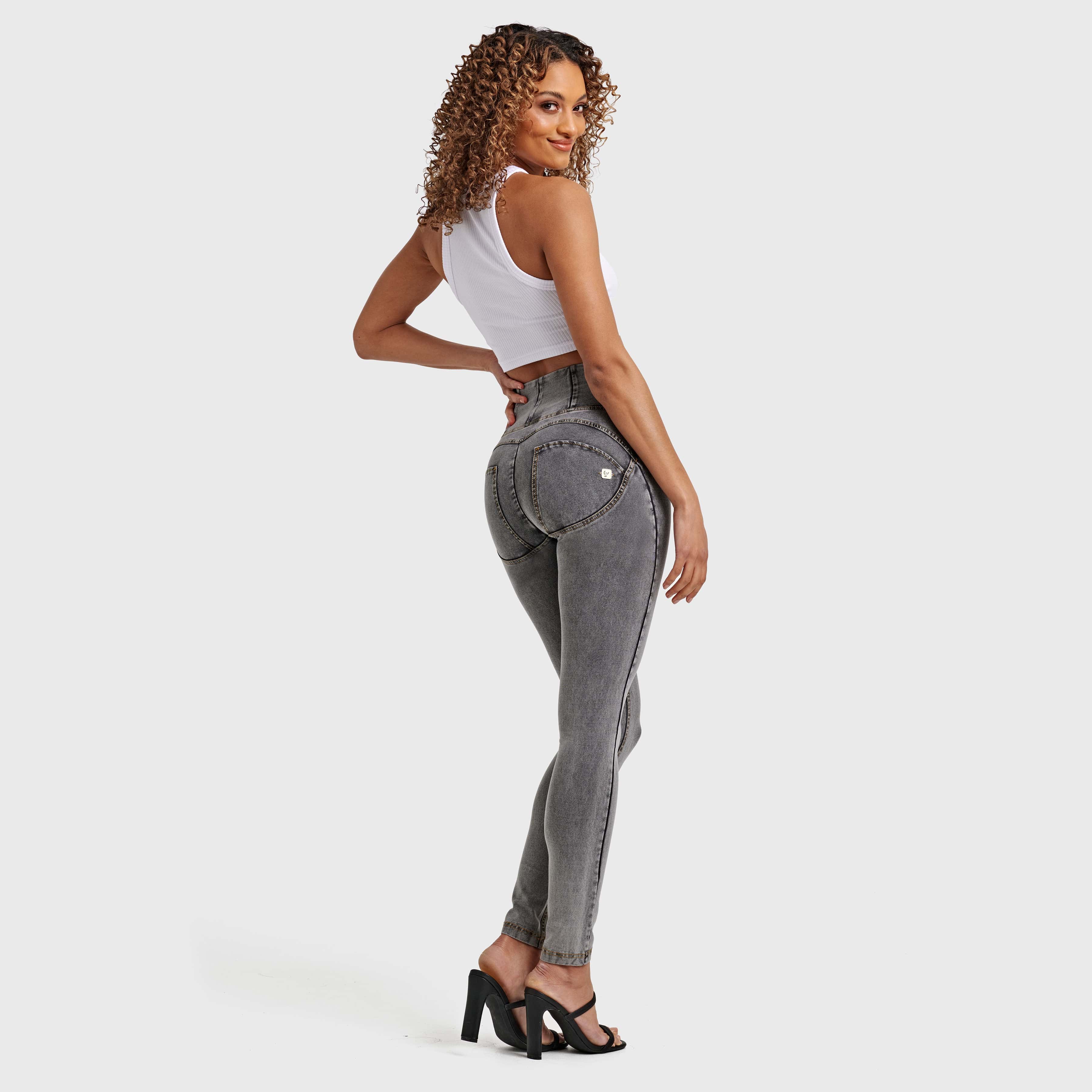 WR.UP® Denim - High Waisted - Full Length - Grey + Yellow Stitching 2