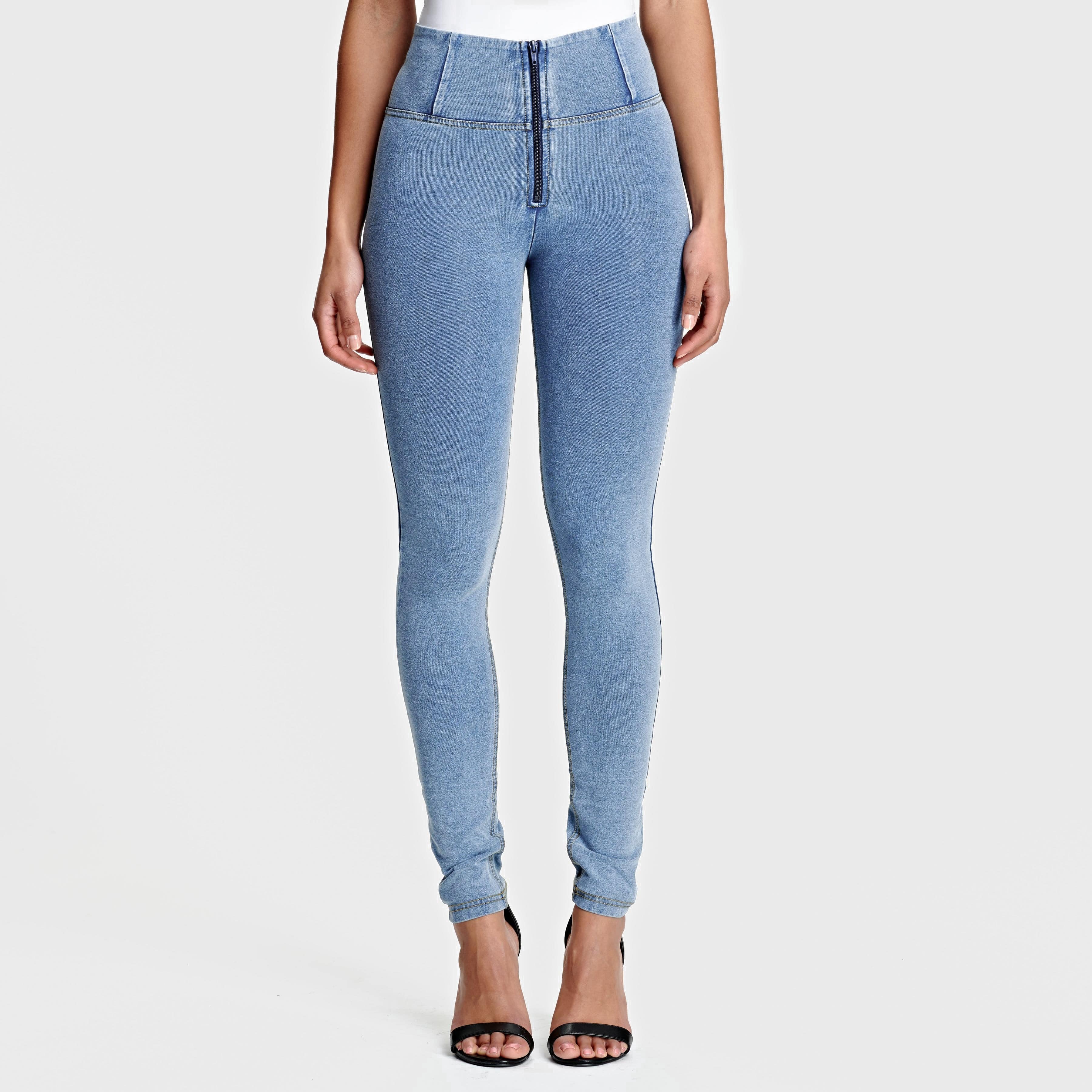 WR.UP® Denim - High Waisted - Full Length - Light Blue + Yellow Stitching 2