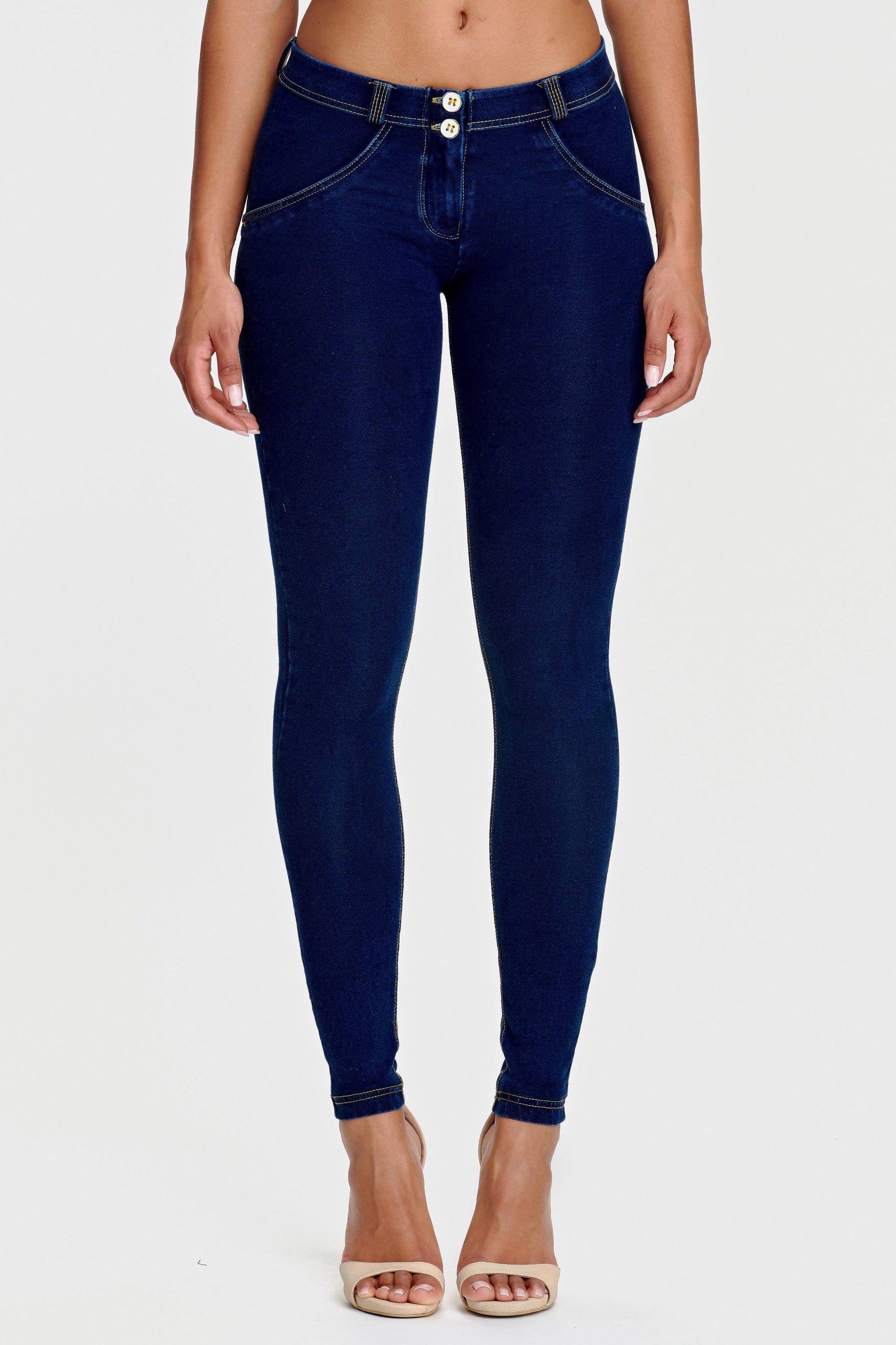 WR.UP® Denim - Mid Rise - Full Length - Dark Blue + Yellow Stitching 2