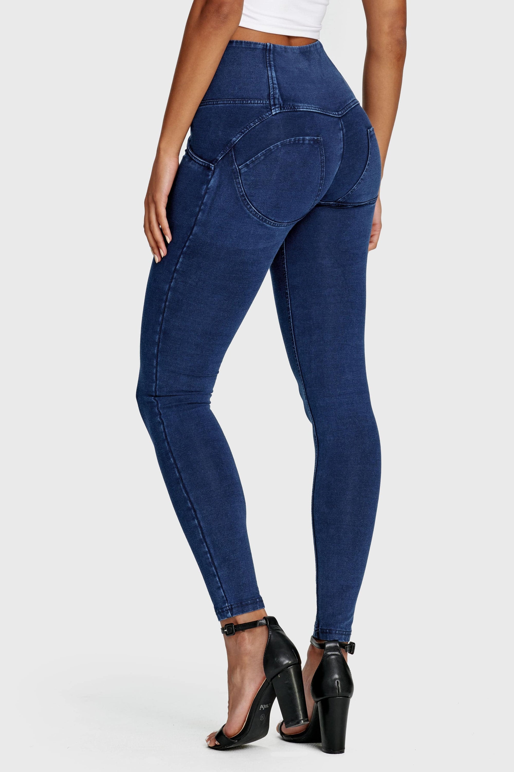 WR.UP® Denim - 3 Button High Waisted - Full Length - Dark Blue + Blue Stitching 11