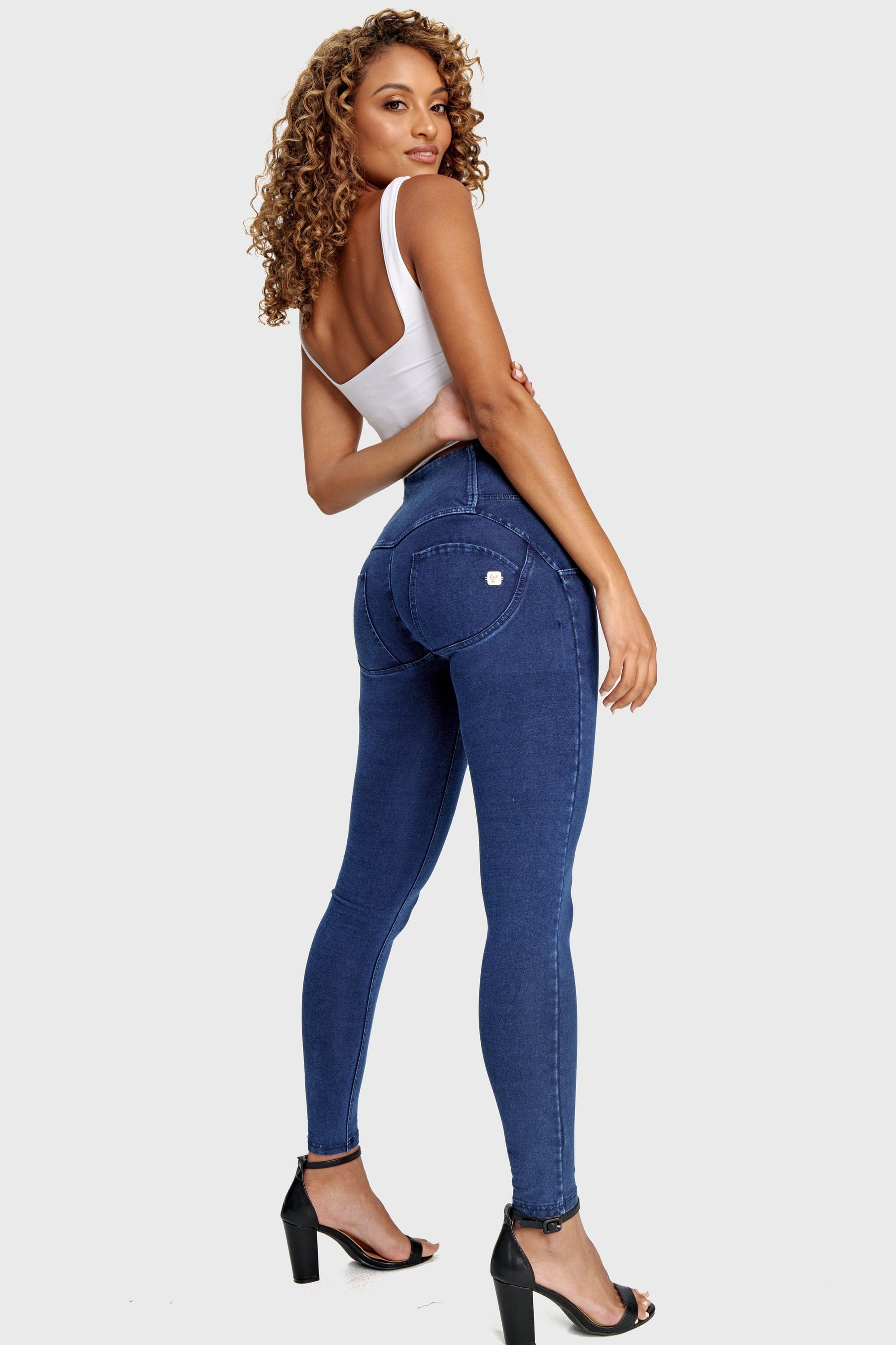WR.UP® Denim - 3 Button High Waisted - Full Length - Dark Blue + Blue Stitching 5