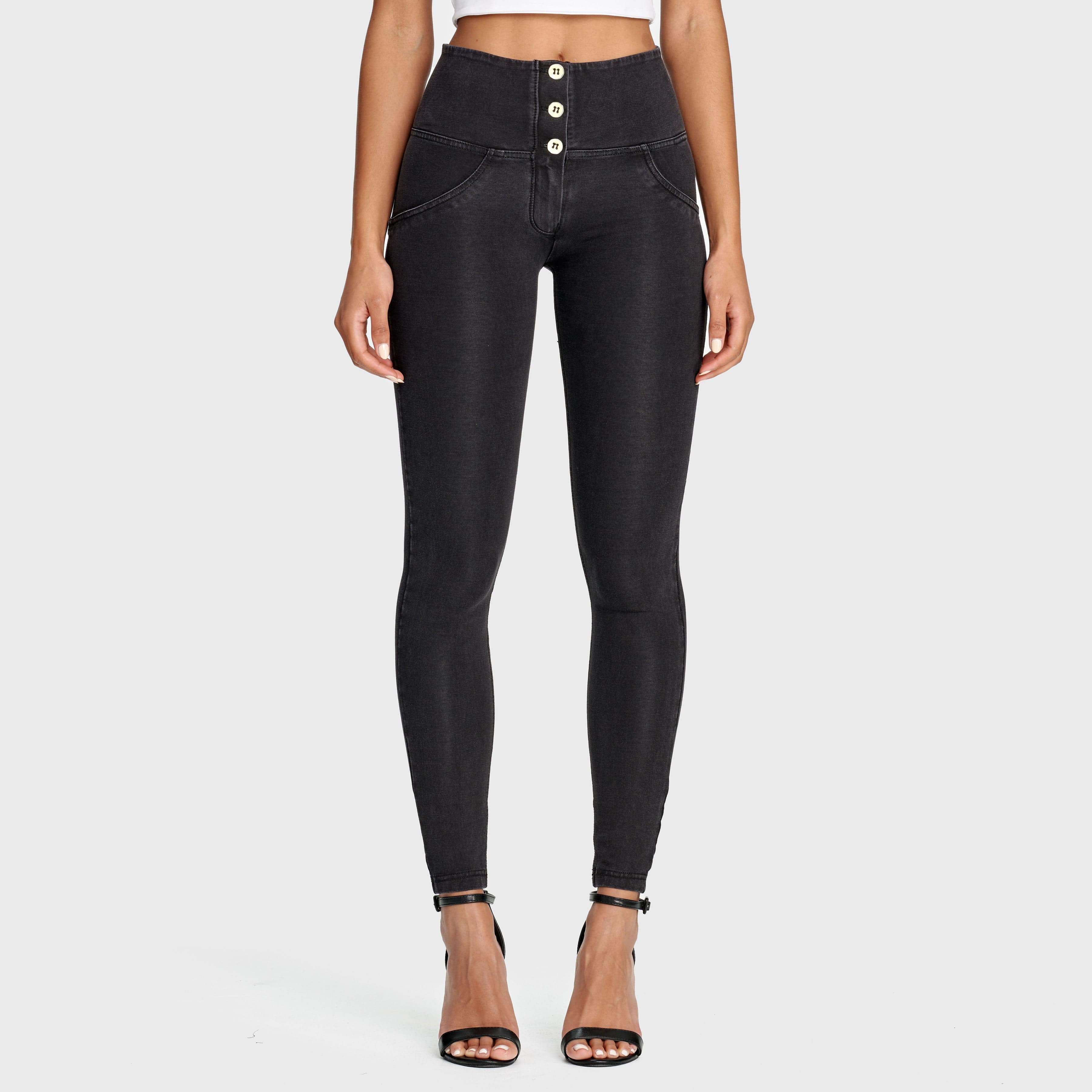 WR.UP® Denim - 3 Button High Waisted - Full Length - Black + Black Stitching 2