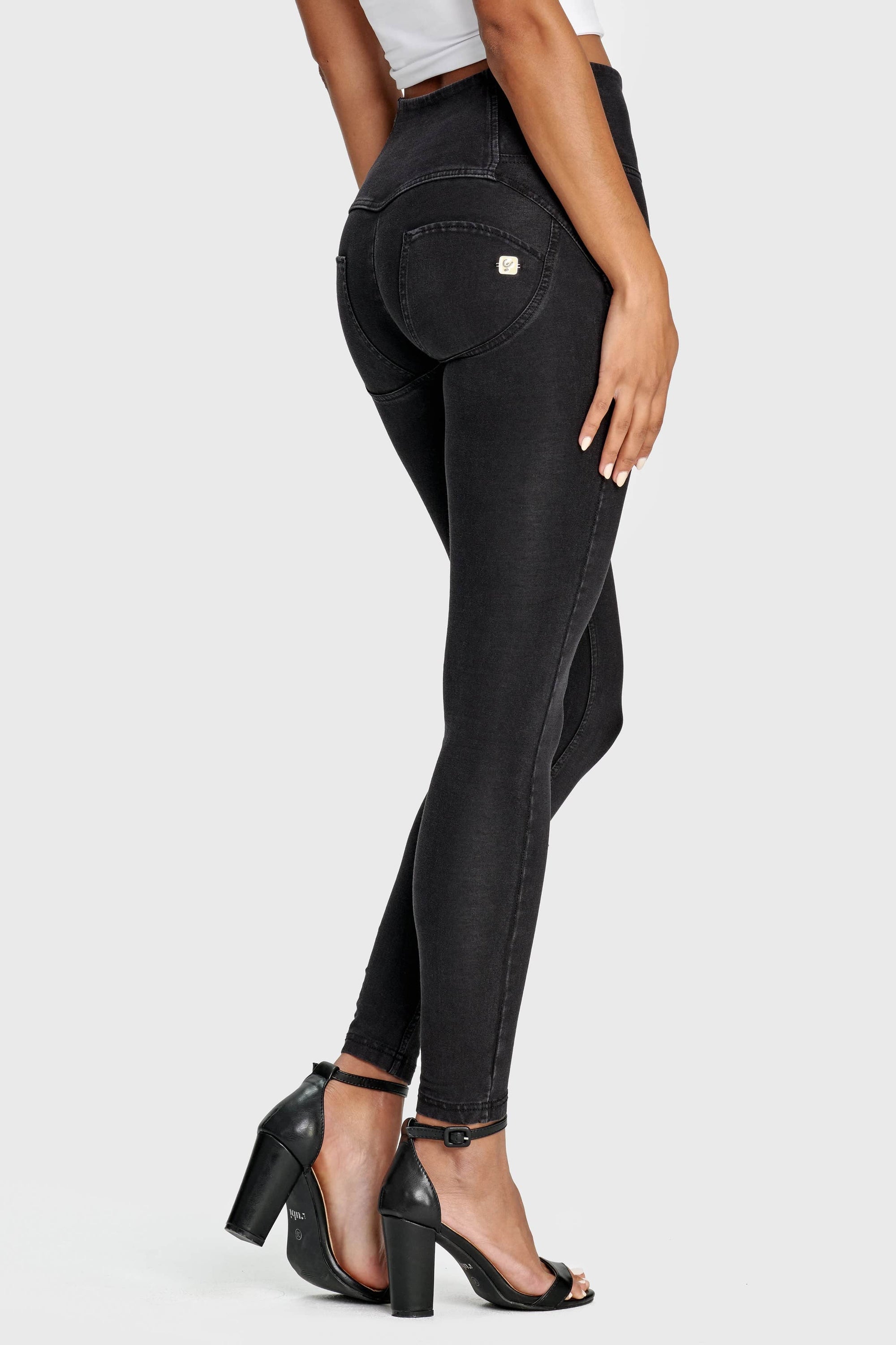 WR.UP® Denim - 3 Button High Waisted - Full Length - Black + Black Stitching 9