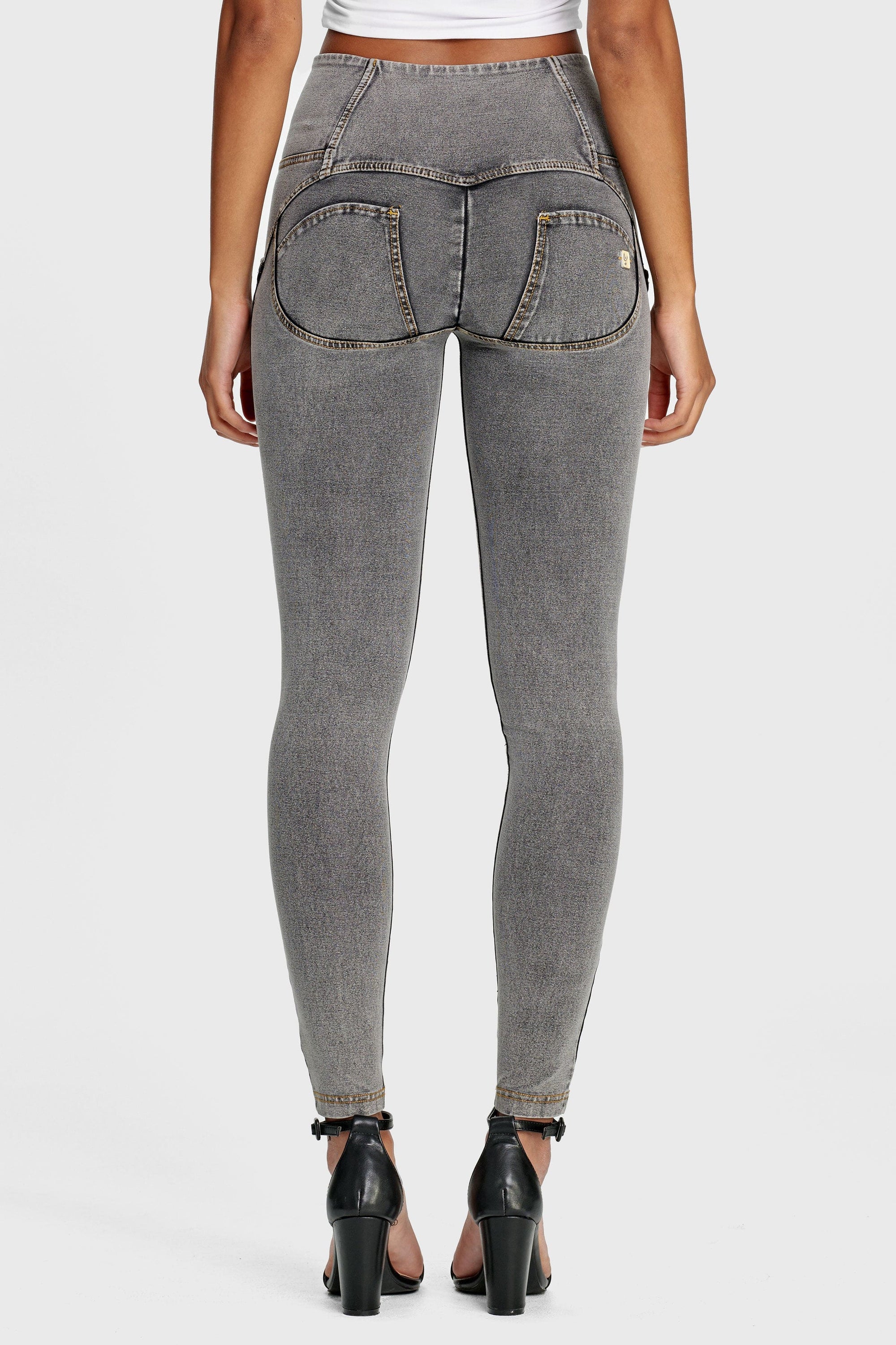 WR.UP® Denim - 3 Button High Waisted - Full Length  - Grey + Yellow Stitching 7