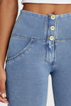WR.UP® Denim - 3 Button High Waisted - Full Length - Light Blue + Yellow Stitching 9