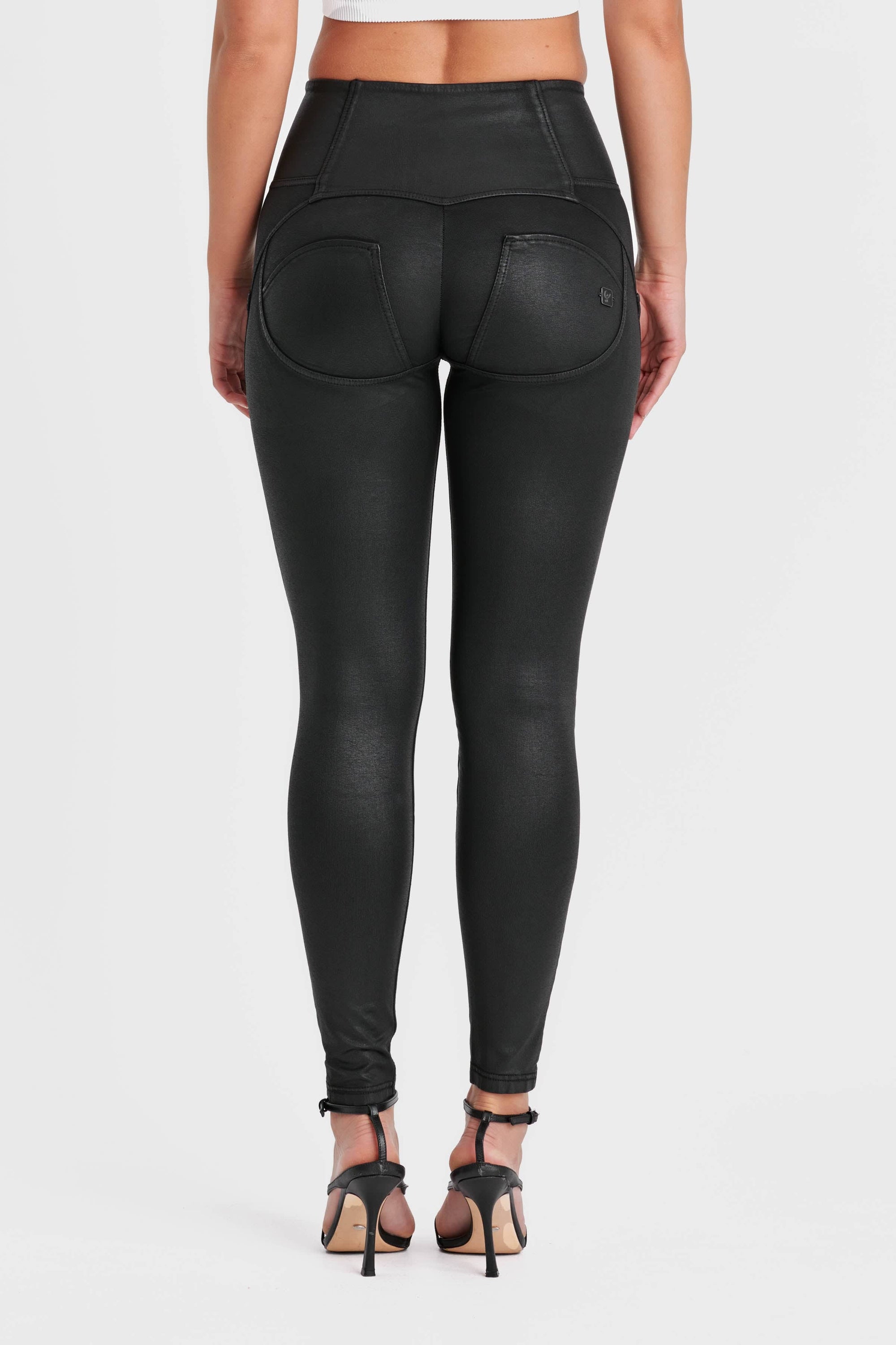 WR.UP® Denim Limited Edition - High Waisted - Full Length - Coated Black + Black Stitching 5