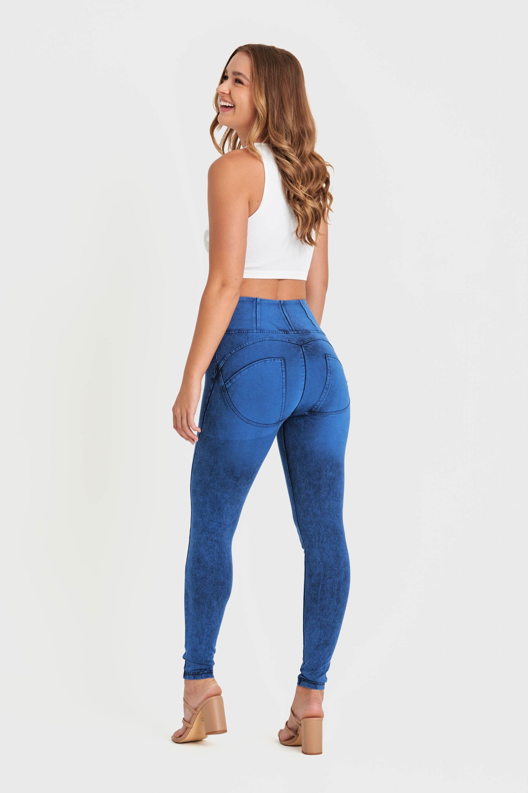 WR.UP® Denim - High Waisted - Full Length - Cobalt Blue + Blue Stitching 5